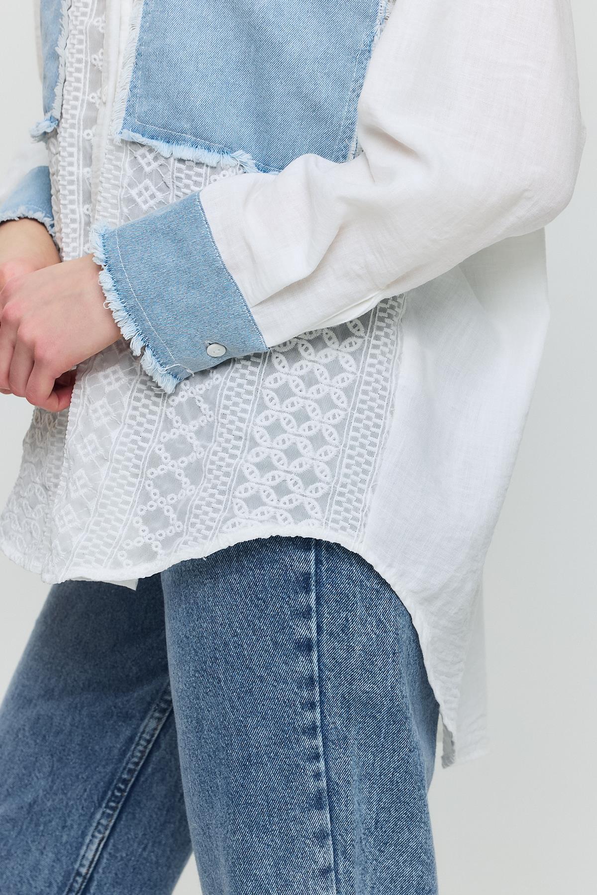 1413 Kot Garnili Dantelli Gömlek Ekru - 4