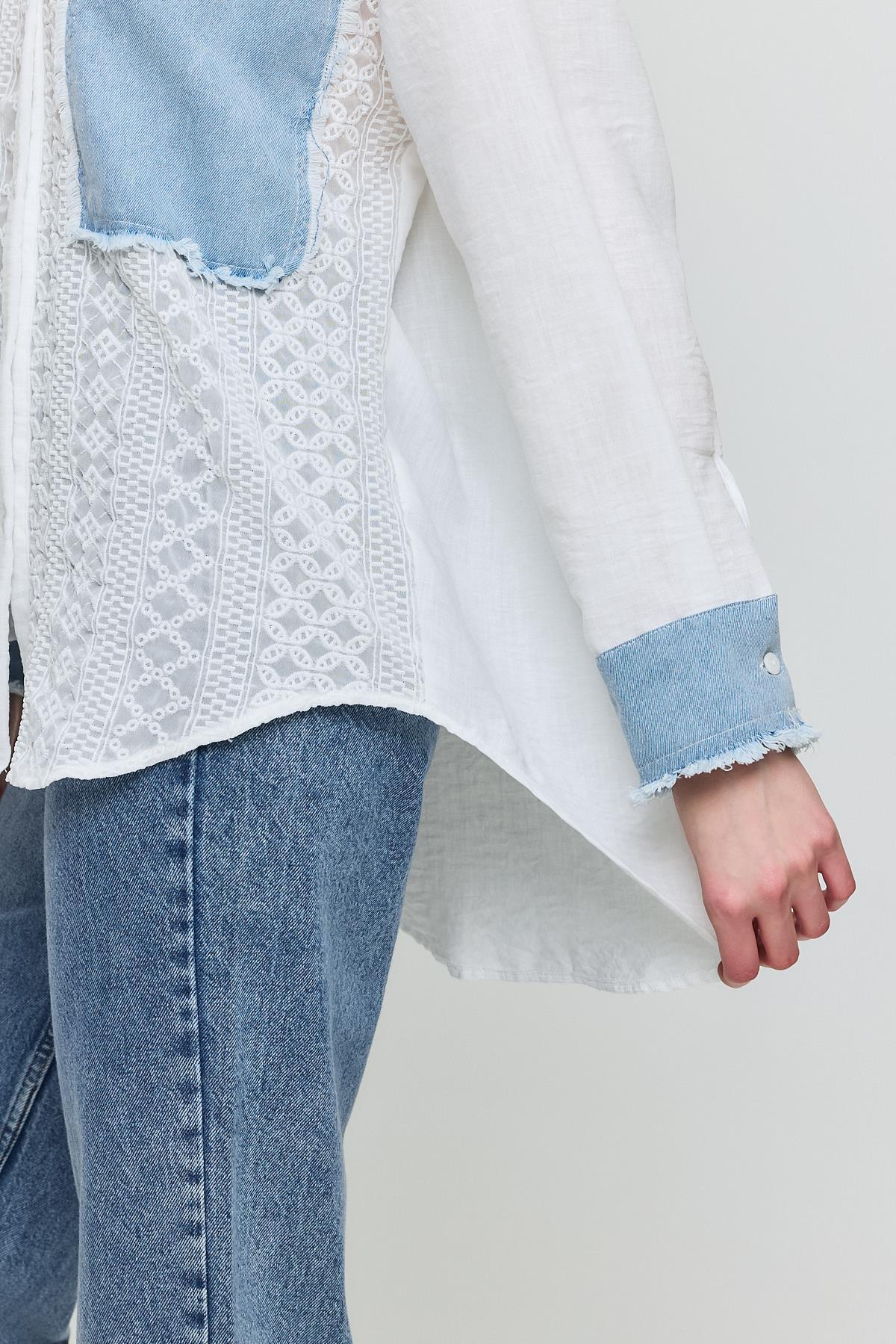 Ekru Kot Garnili Dantelli Gömlek 1413 - 8