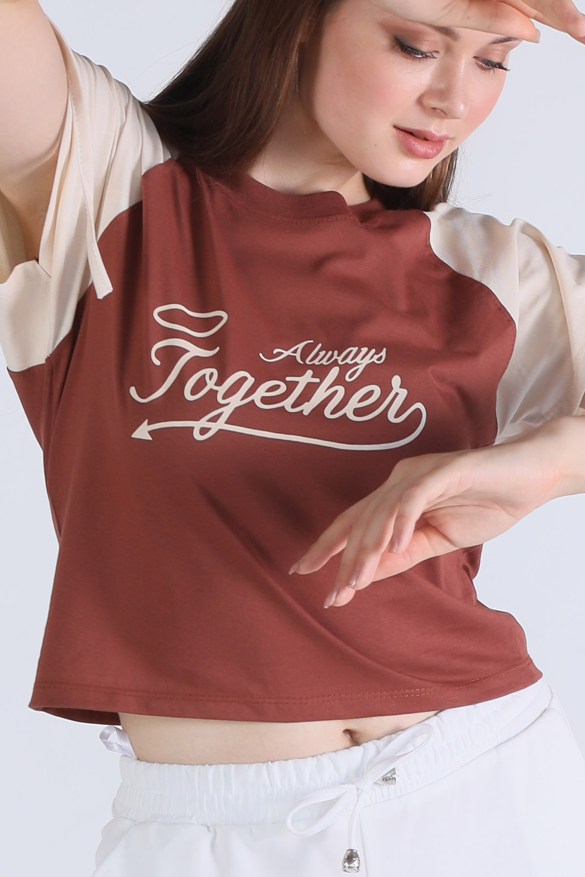 1436 Kol Büzgü Detay Crop Tişört Kahve - 2