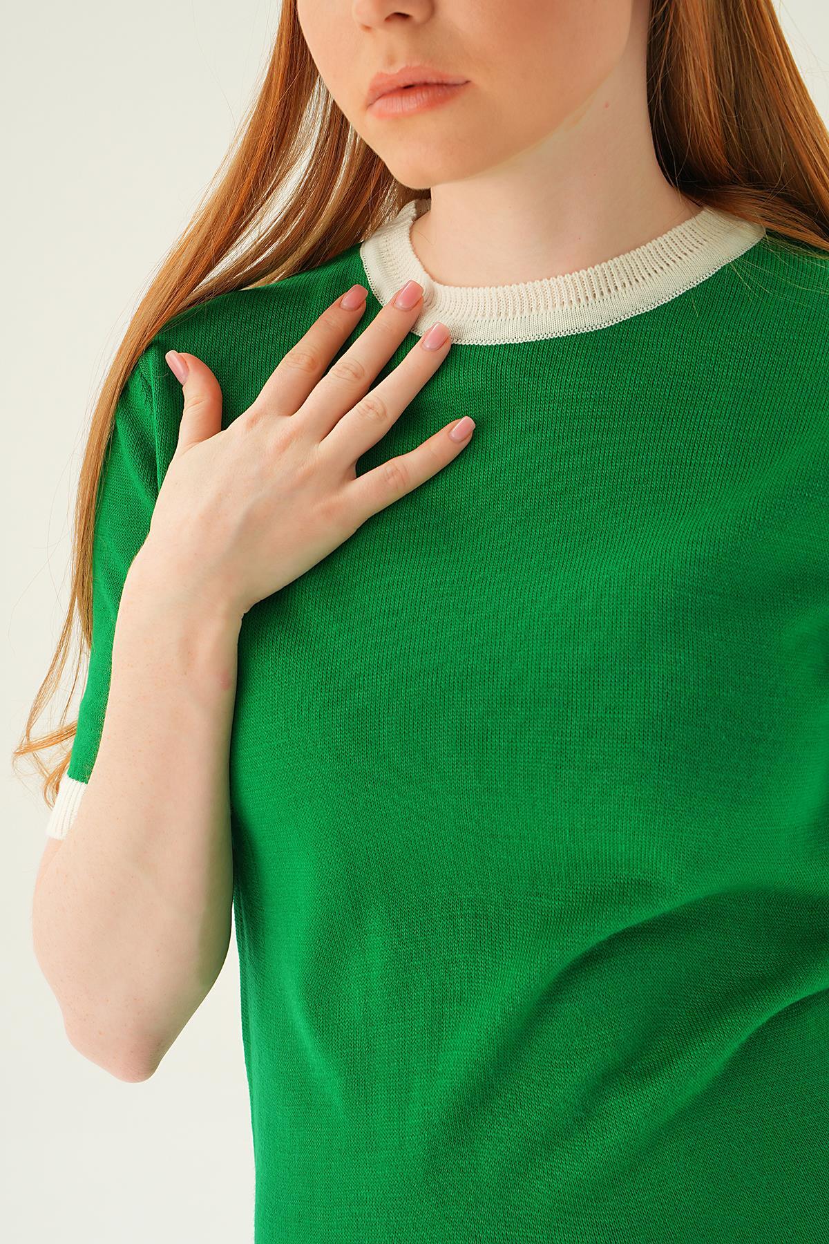 1442 Yaka ve Kol Çizgi Tişört Benetton Yeşili - 6