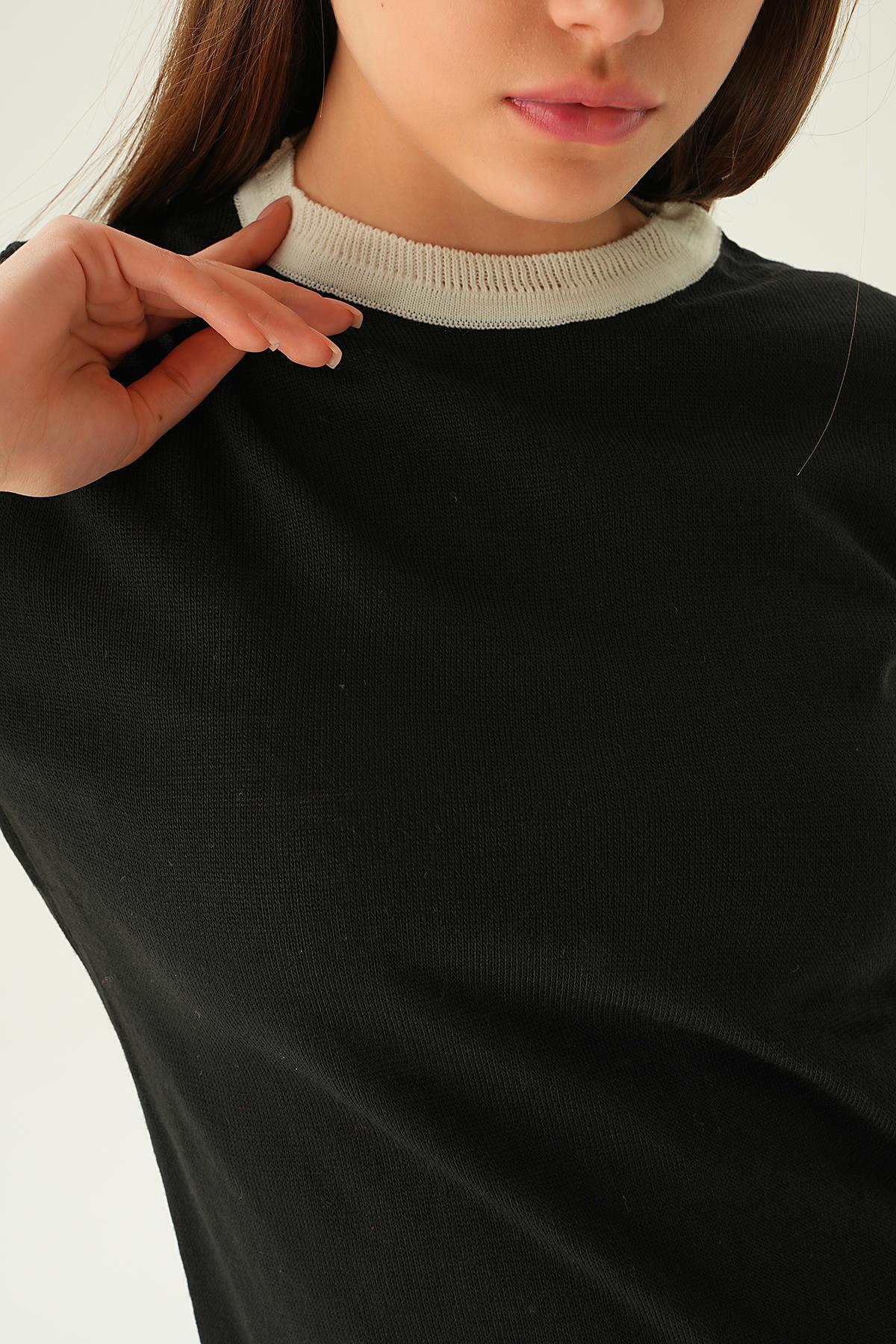 Siyah Yaka ve Kol Çizgi Tişört 1442 - 6