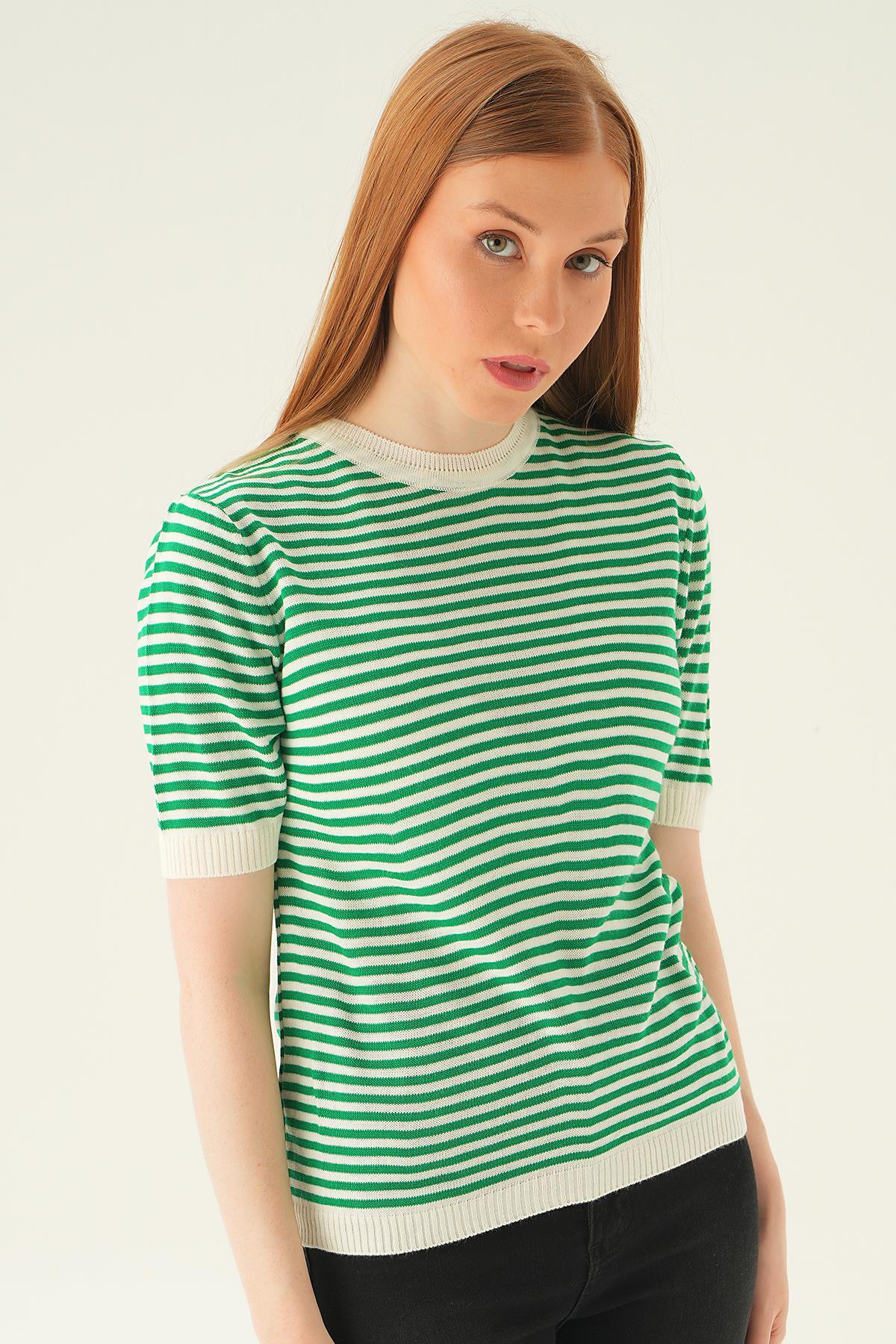 1443 Çizgili Tişört Benetton Yeşili - 3