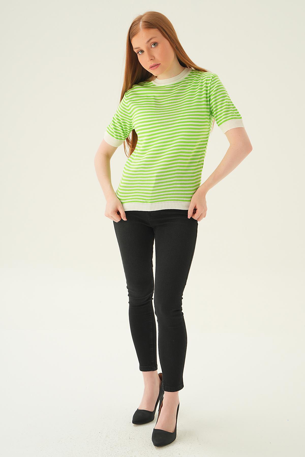 1443 Çizgili Tişört Elma Yeşili - 6