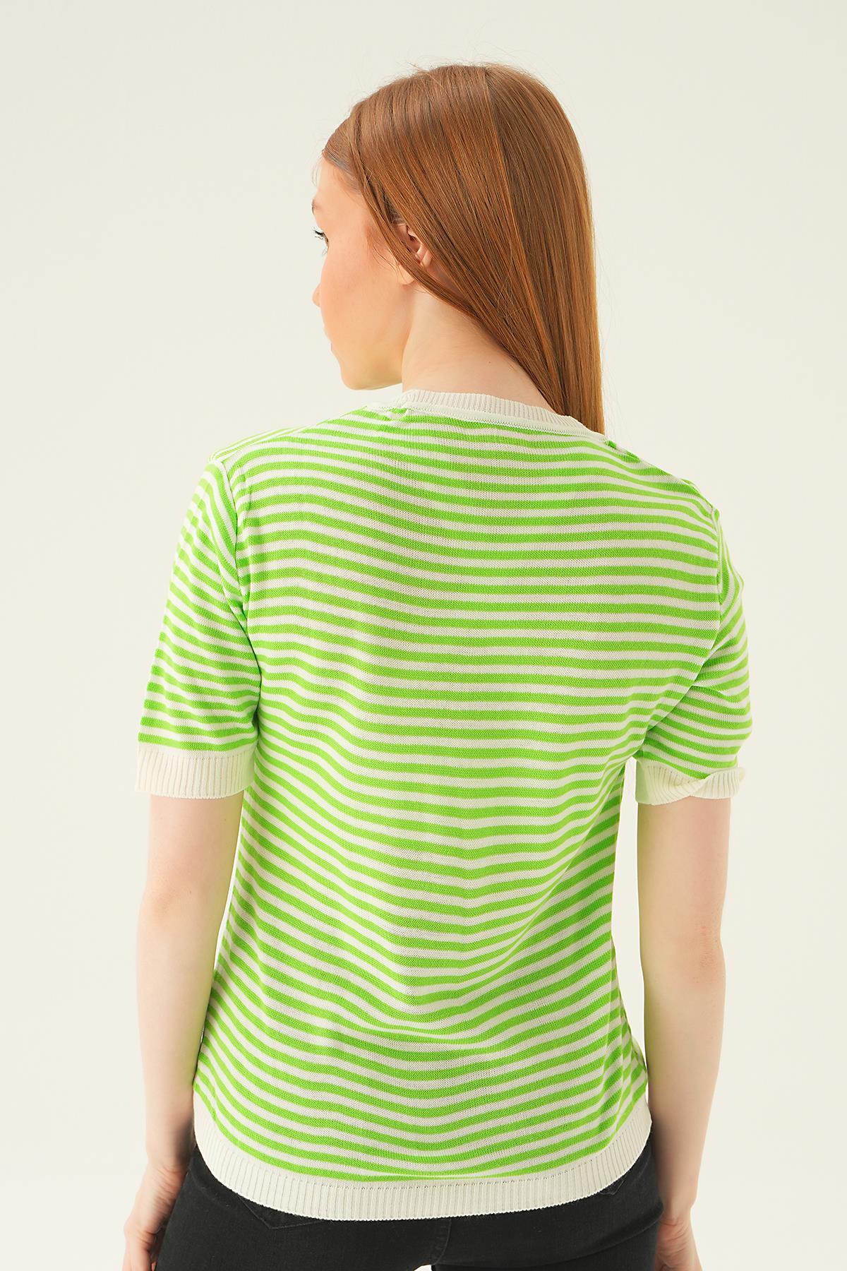 Elma Yeşili Çizgili Tişört 1443 - 4