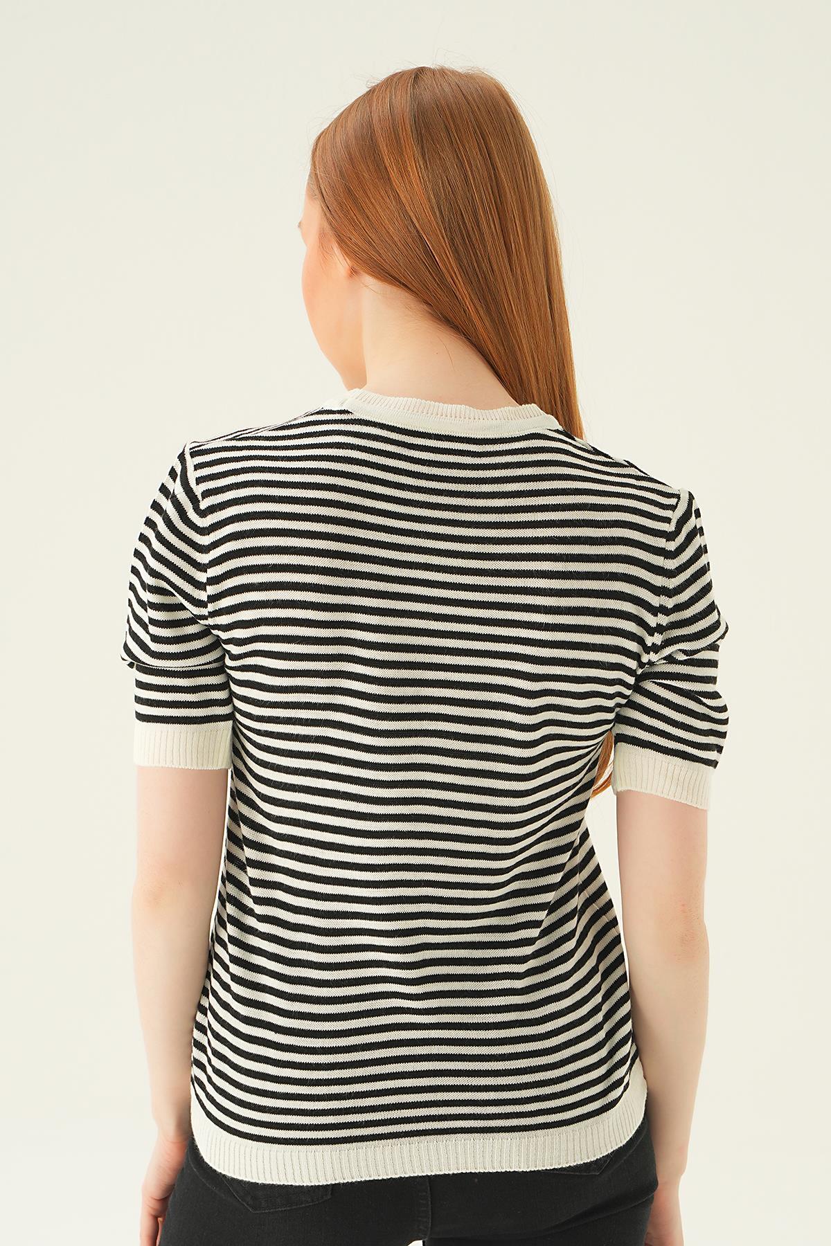 1443 Çizgili Tişört Kemik - 5