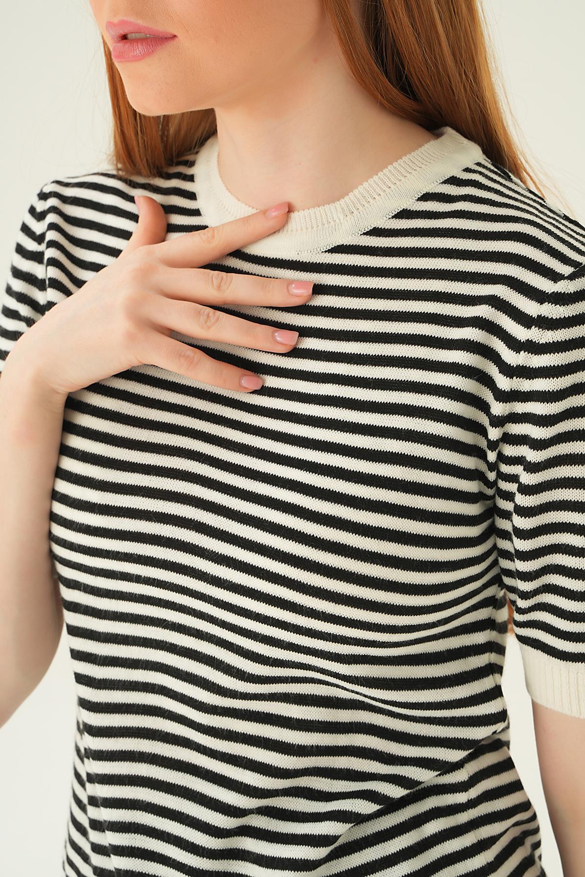 1443 Çizgili Tişört Kemik - 6