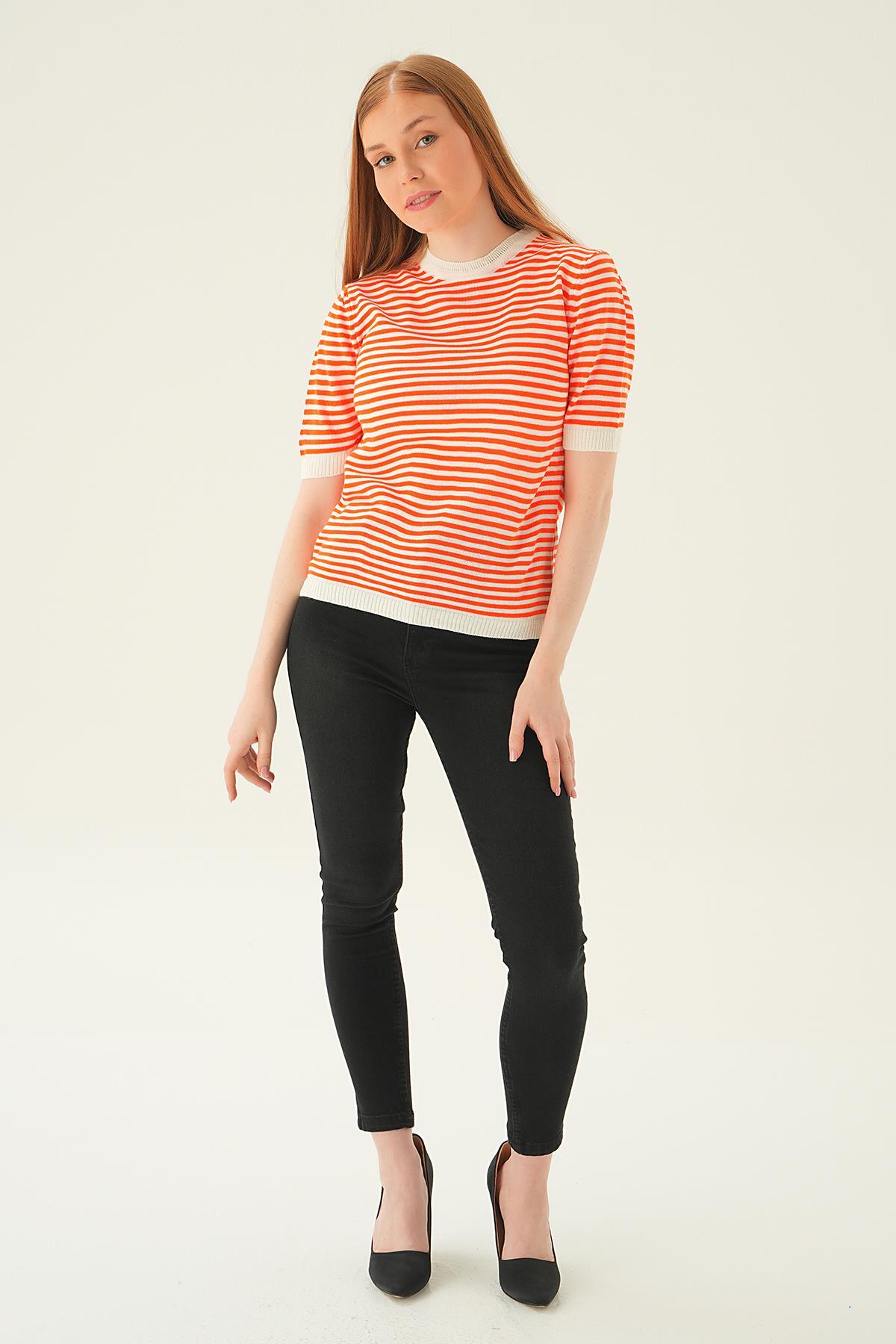 1443 Çizgili Tişört Orange - 2