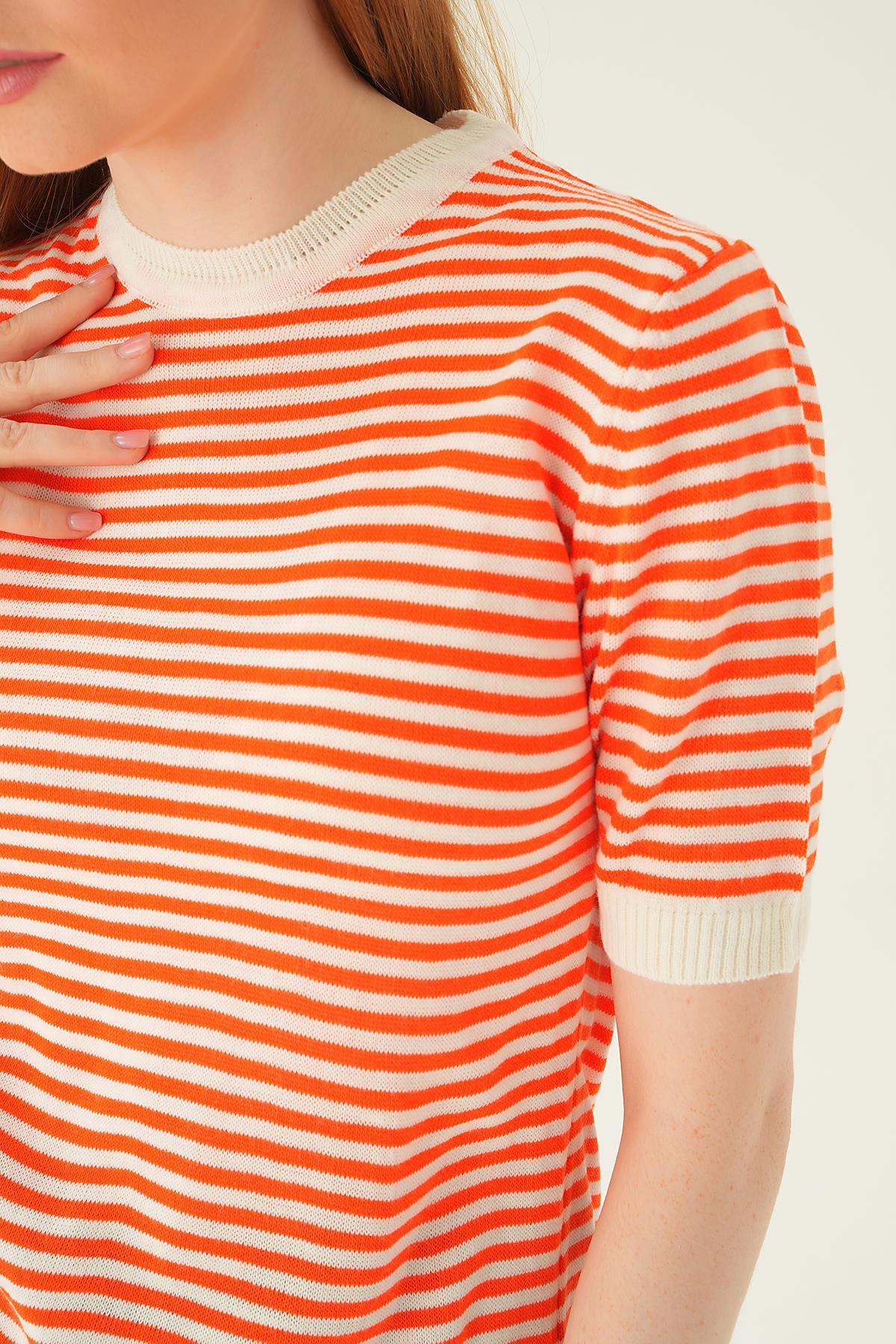 1443 Çizgili Tişört Orange - 6