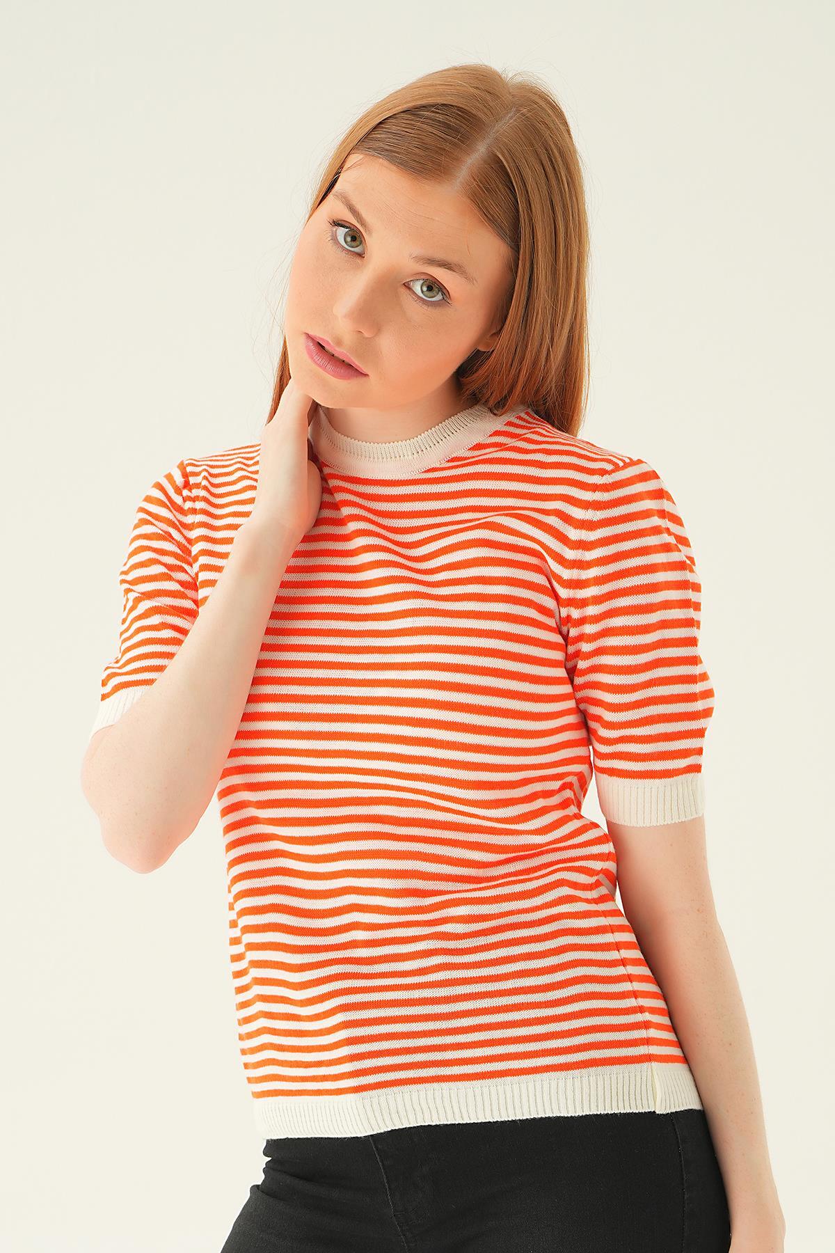 Orange Çizgili Tişört 1443 - 5