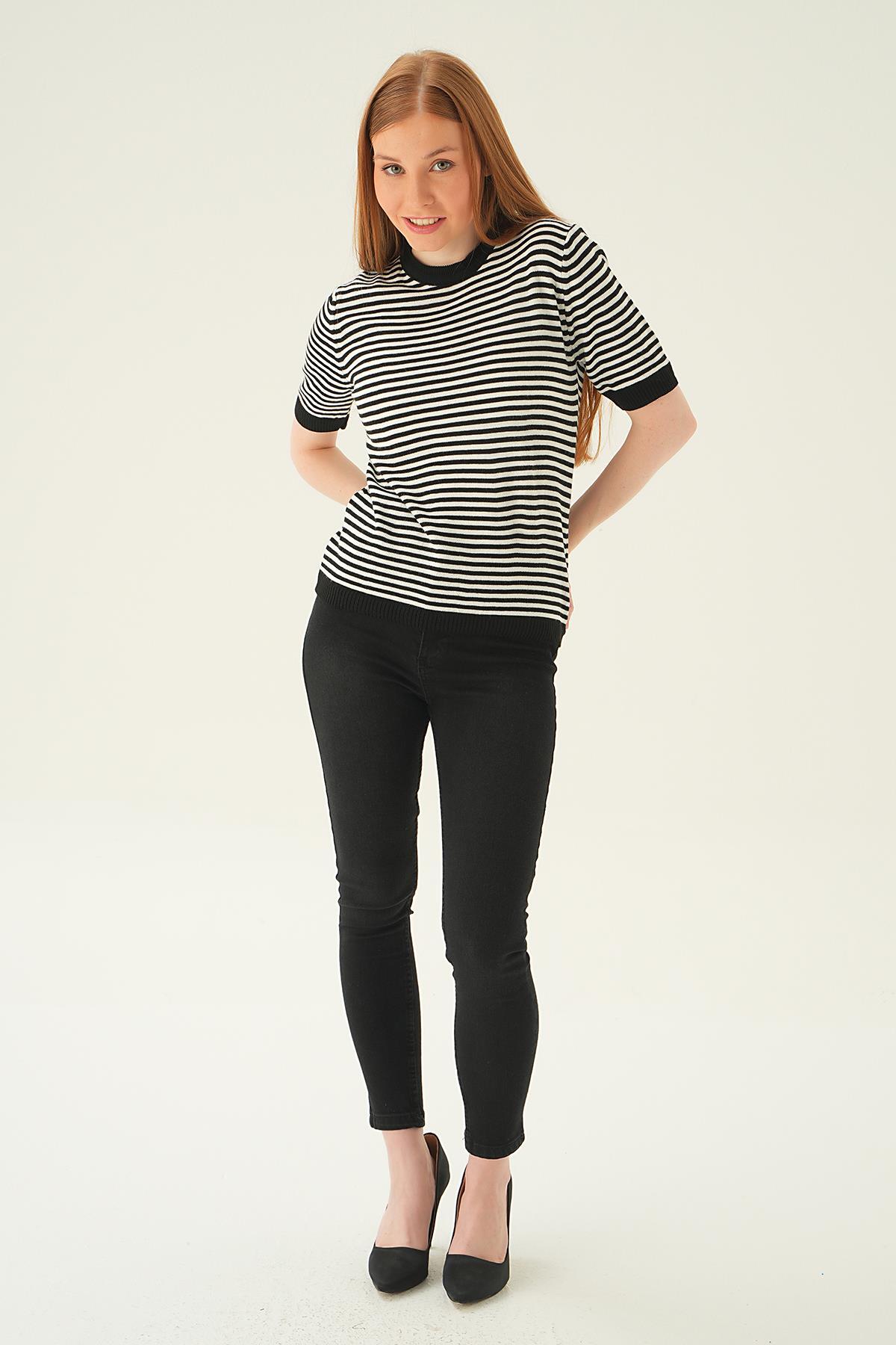 1443 Çizgili Tişört Siyah - 2