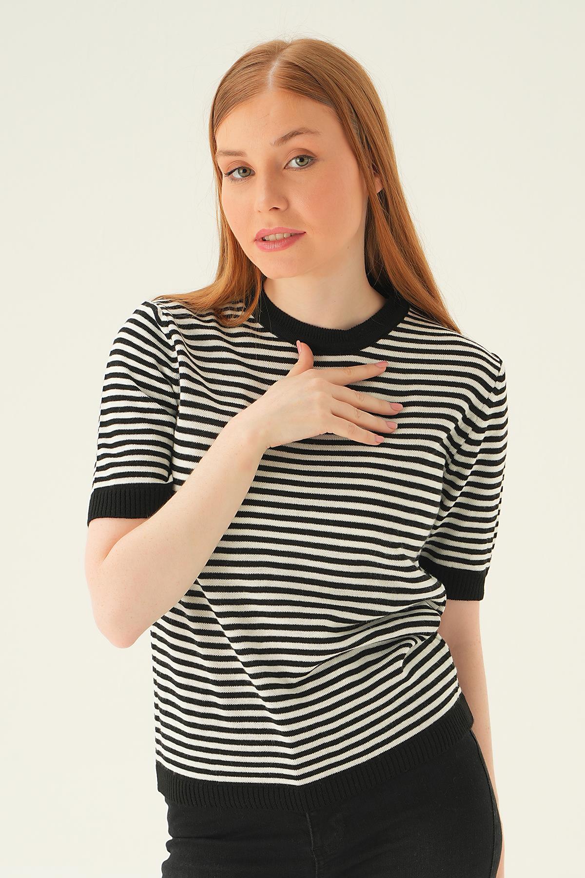 1443 Çizgili Tişört Siyah - 4