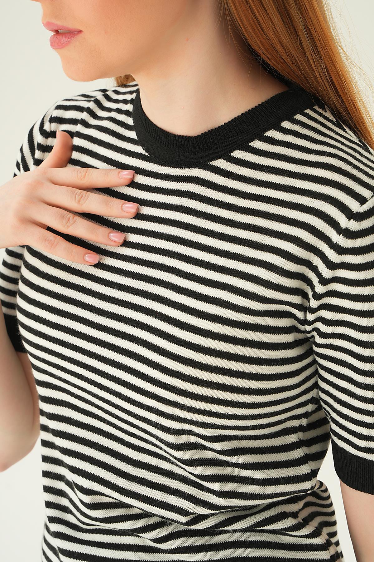 1443 Çizgili Tişört Siyah - 6