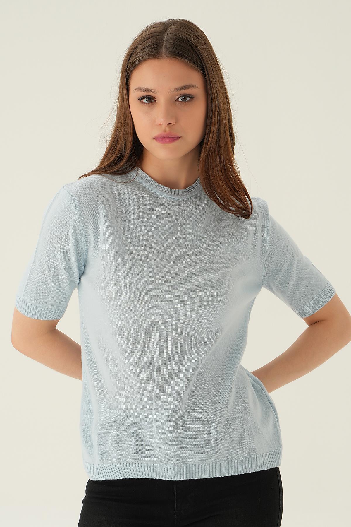 1444 Bisiklet Yaka Tişört Bebe Mavi - 4