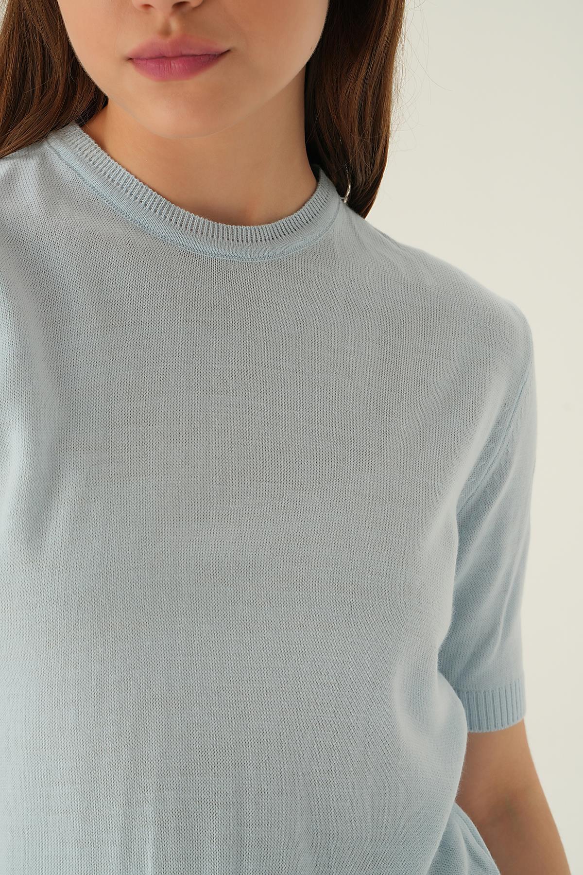 1444 Bisiklet Yaka Tişört Bebe Mavi - 6