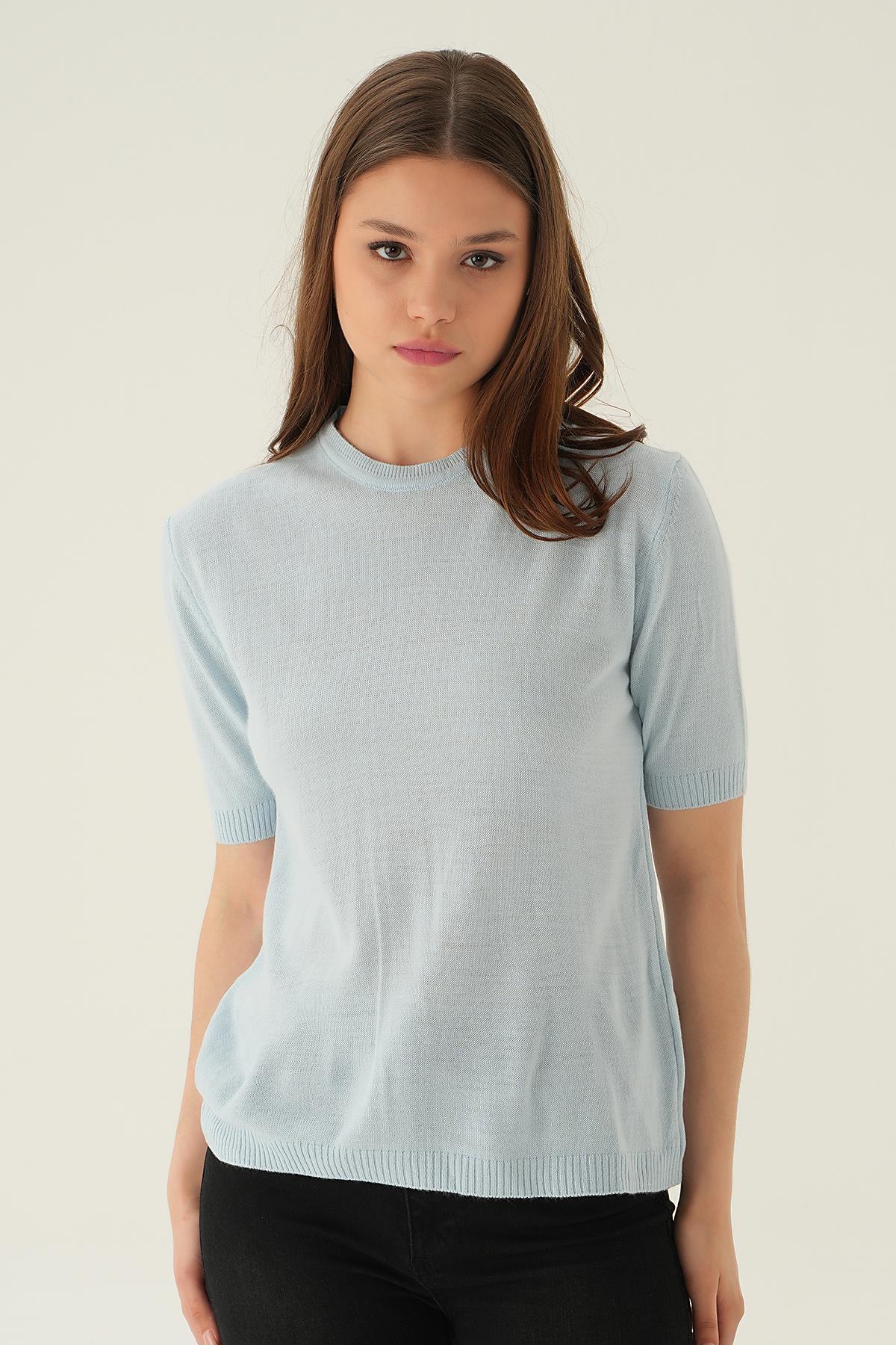 1444 Bisiklet Yaka Tişört Bebe Mavi - 1