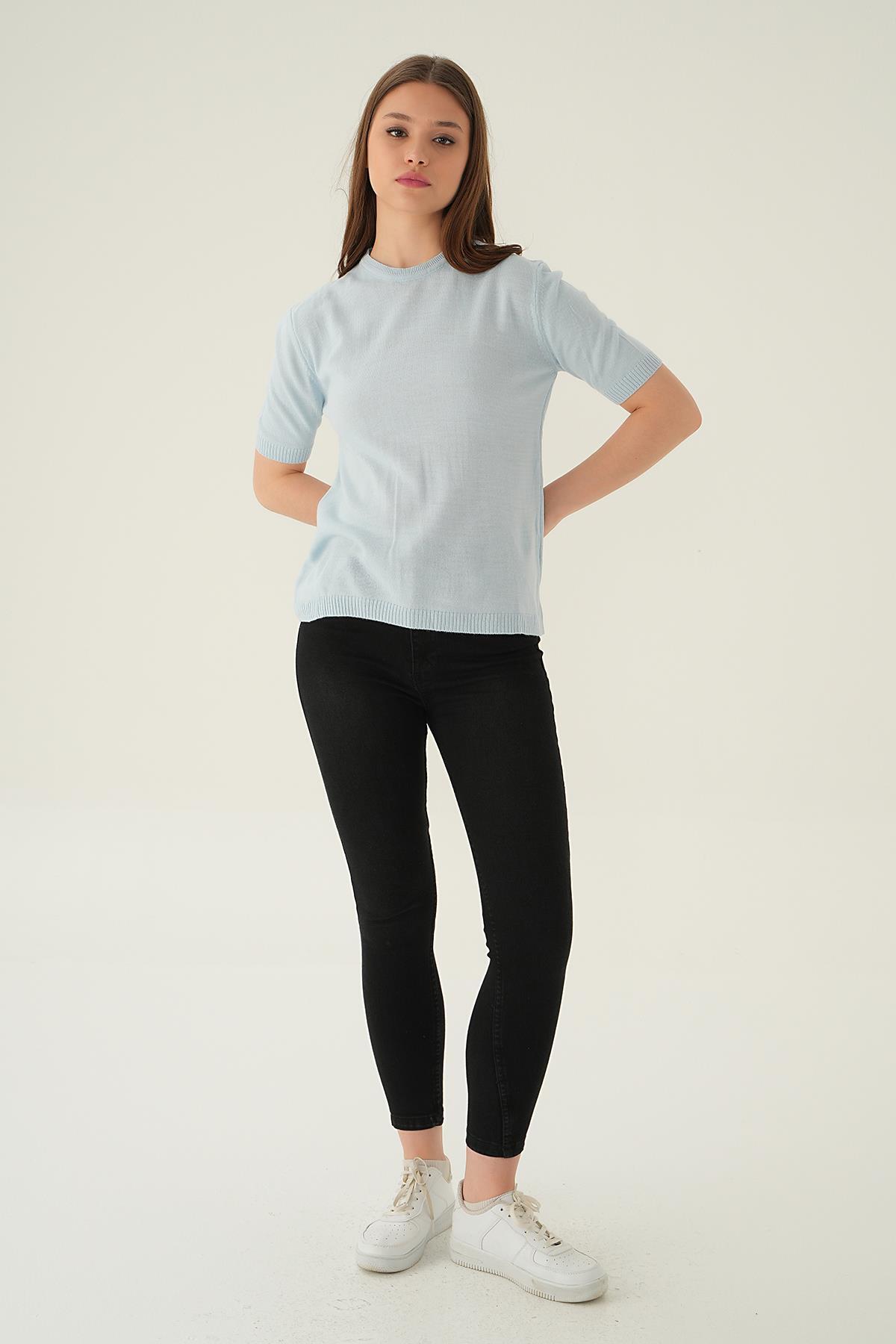 1444 Bisiklet Yaka Tişört Bebe Mavi - 2