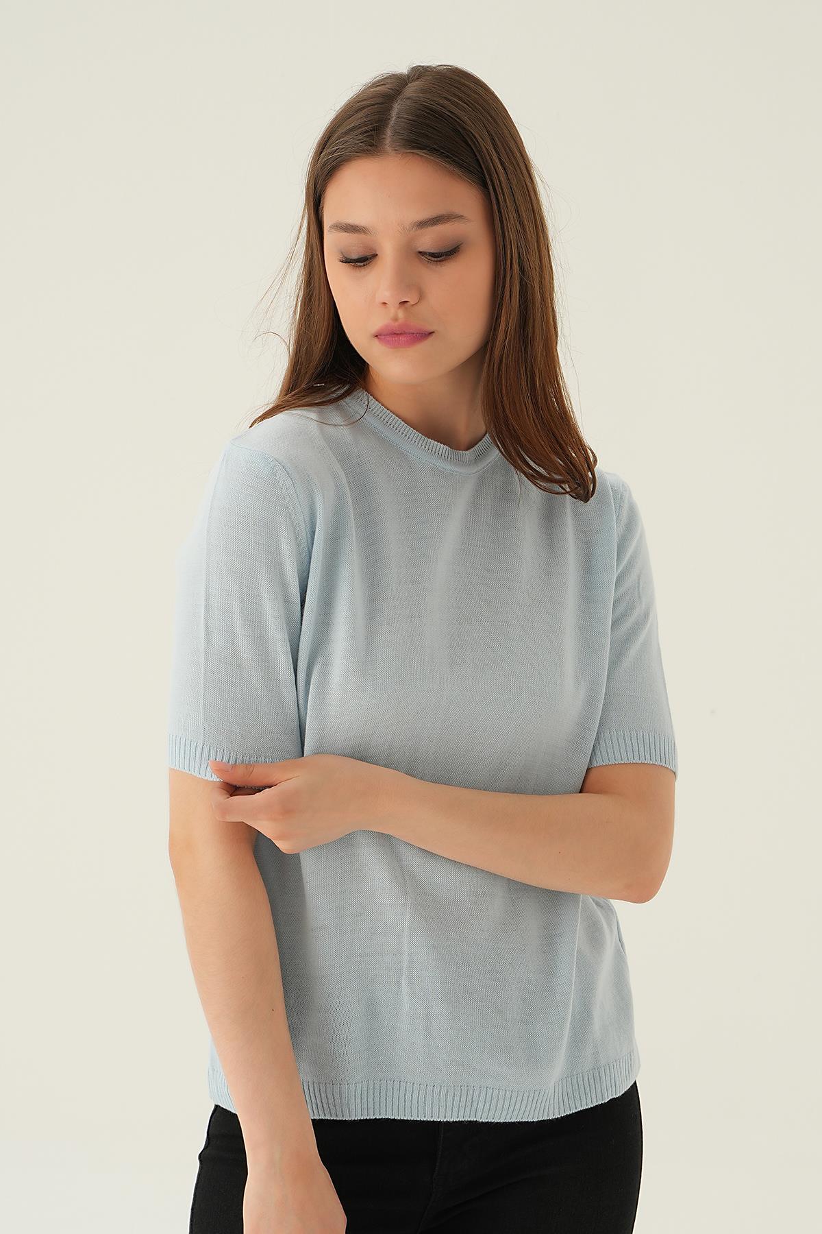 1444 Bisiklet Yaka Tişört Bebe Mavi - 3