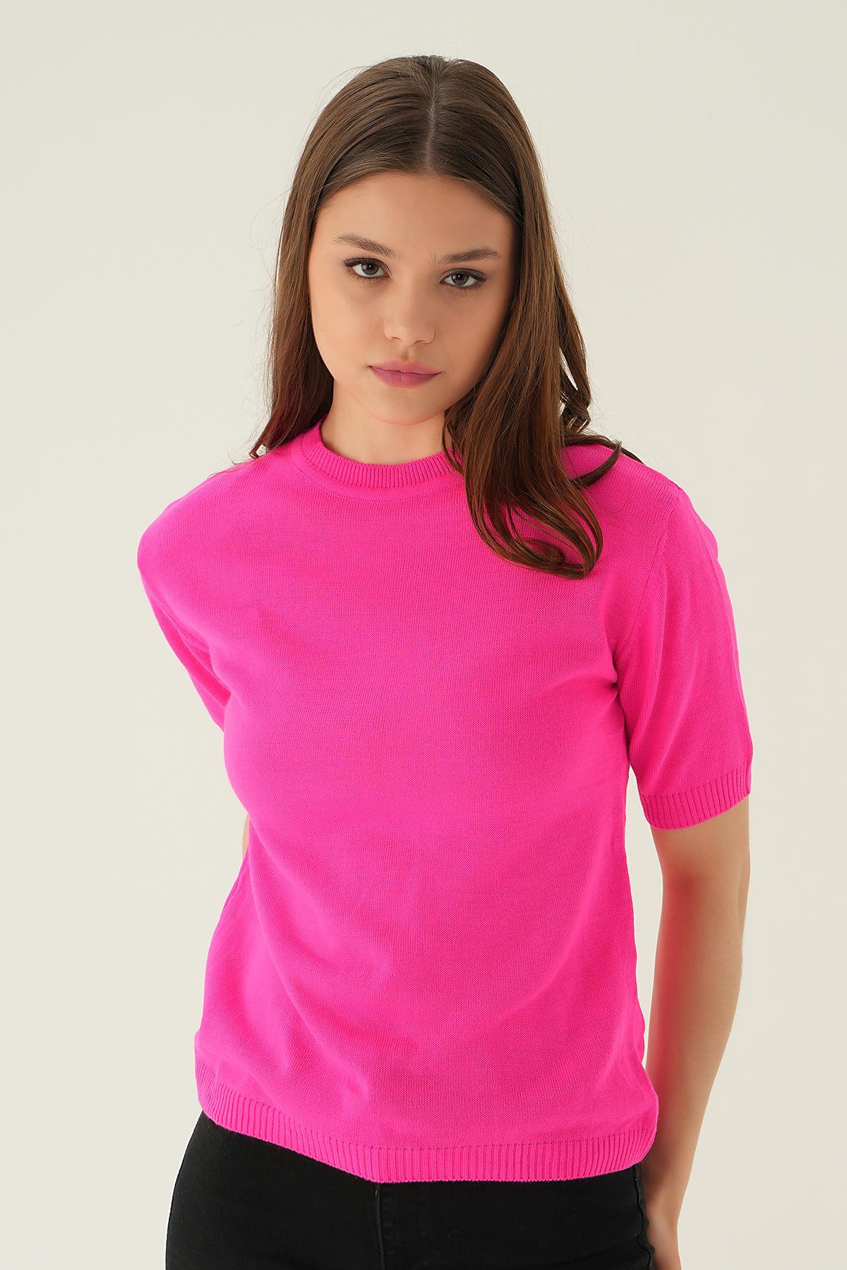 Fuşya Bisiklet Yaka Tişört 1444 - 1