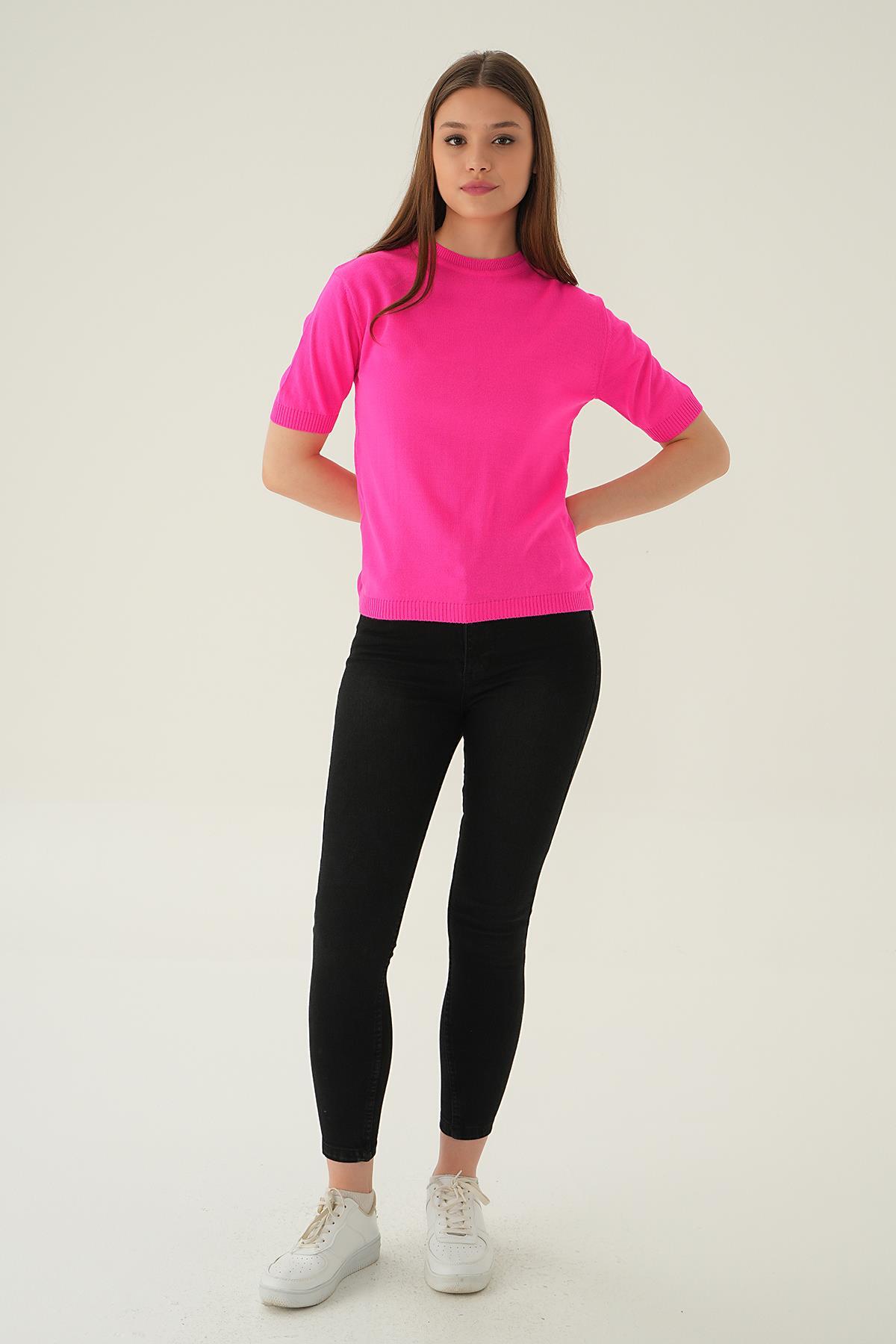 Fuşya Bisiklet Yaka Tişört 1444 - 2