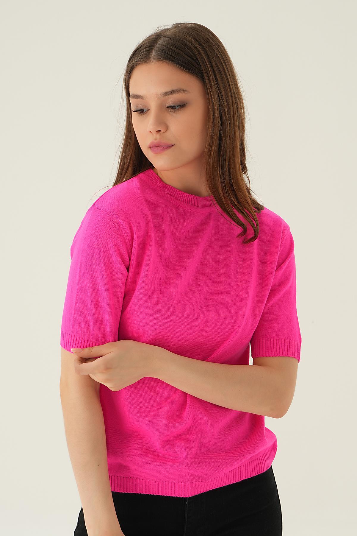 Fuşya Bisiklet Yaka Tişört 1444 - 4