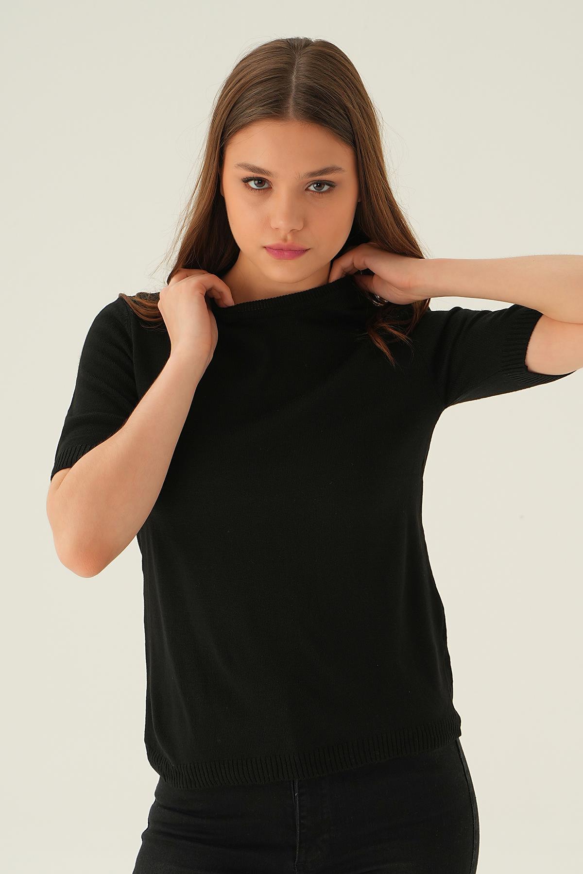 1444 Bisiklet Yaka Tişört Siyah - 3