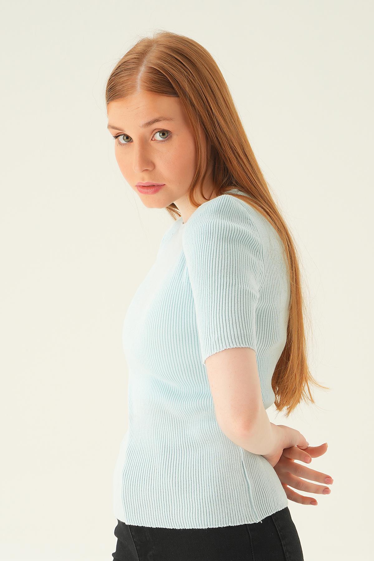 1449 Bisiklet Yaka Tişört Bebe Mavi - 4