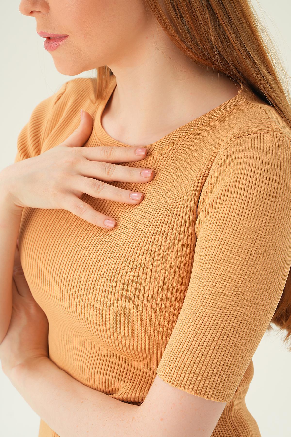 1449 Bisiklet Yaka Tişört Camel - 5