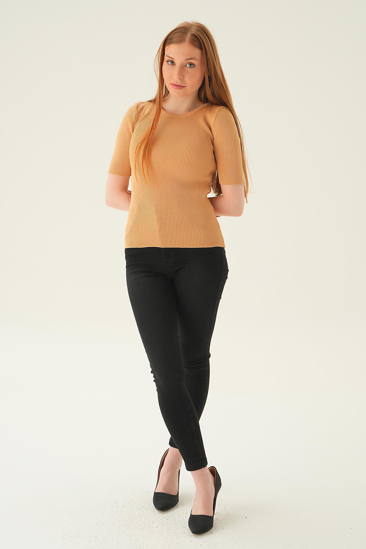 1449 Bisiklet Yaka Tişört Camel - 6