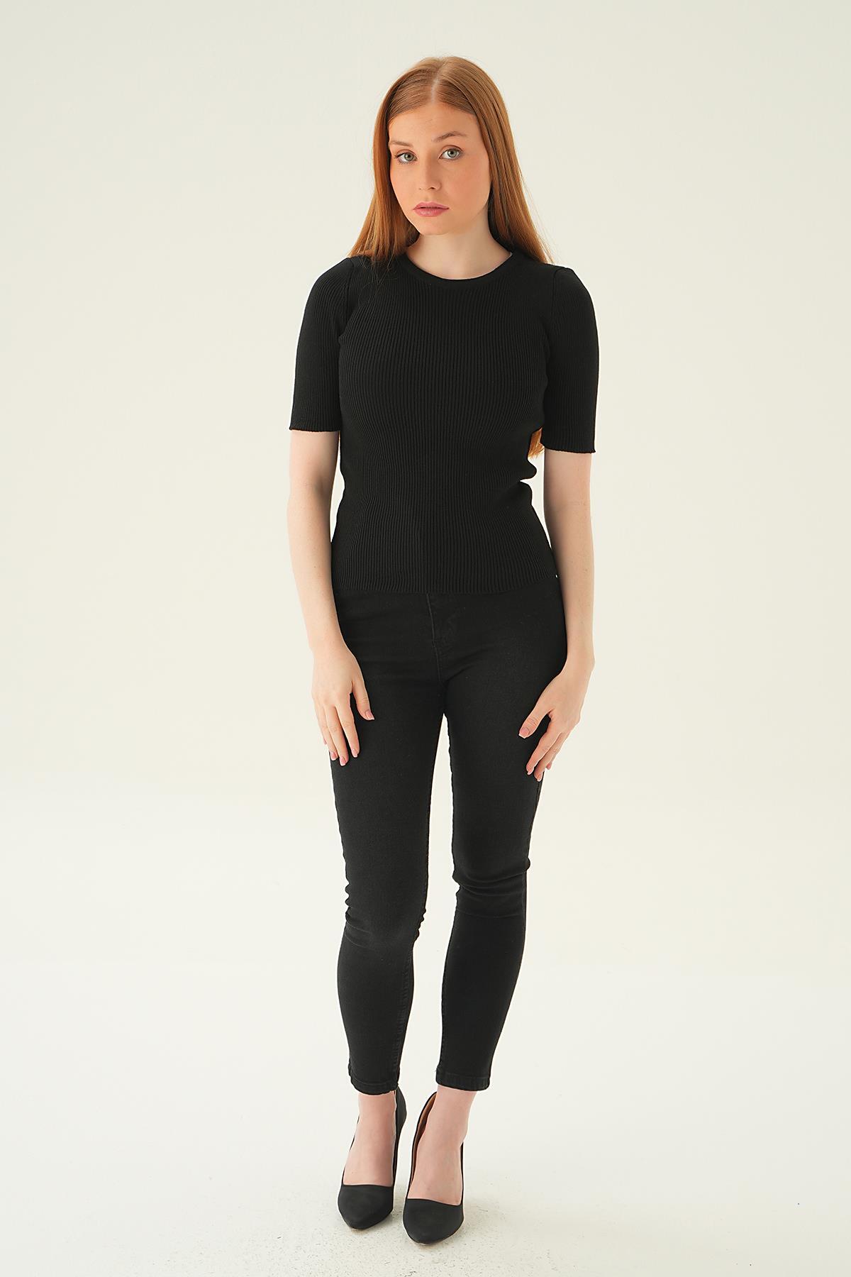 Siyah Bisiklet Yaka Tişört 1449 - 2