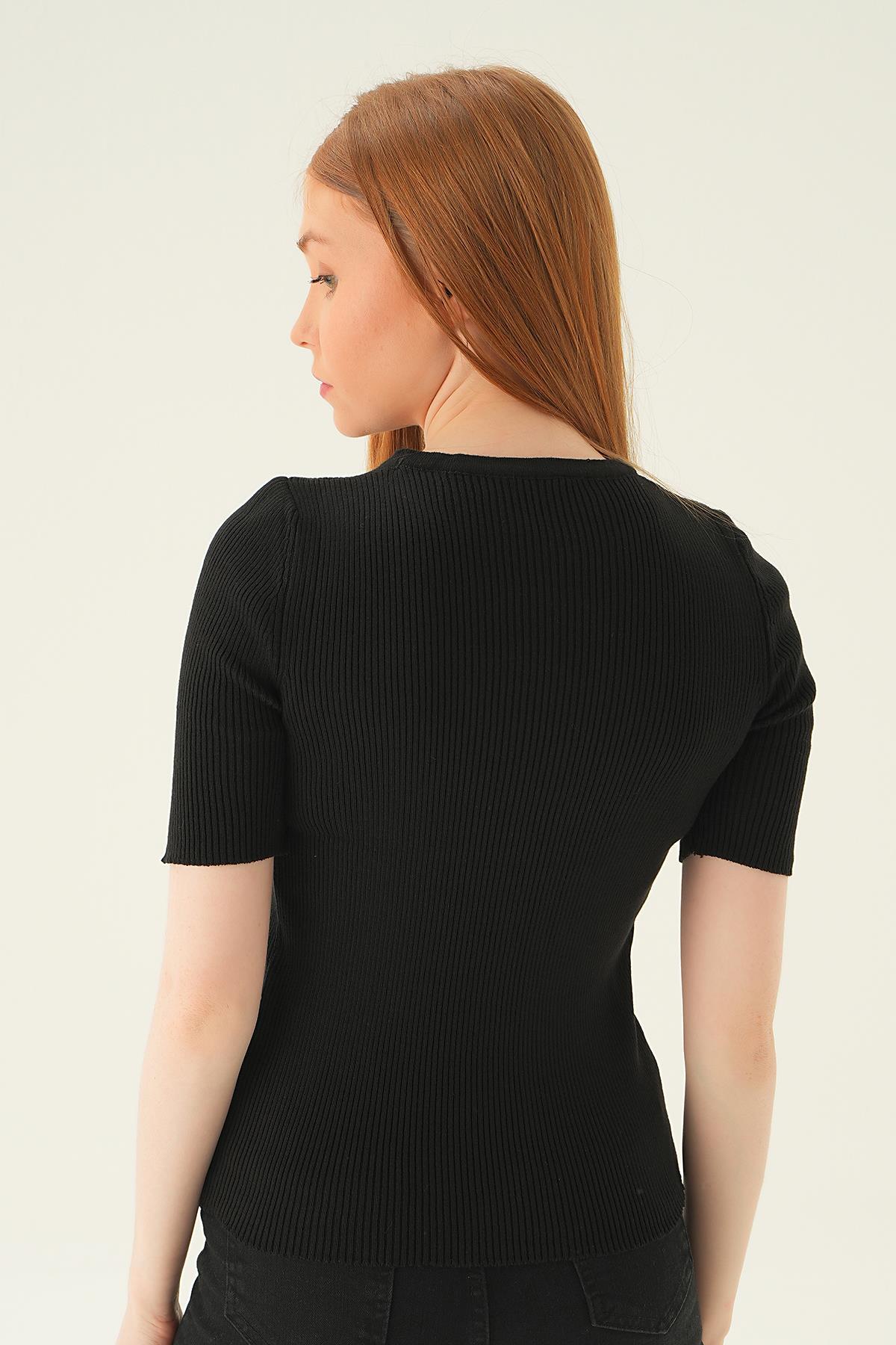 Siyah Bisiklet Yaka Tişört 1449 - 4