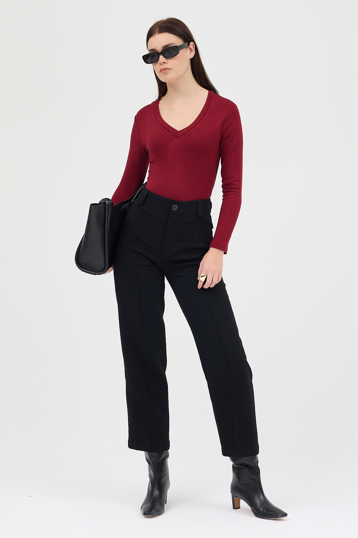 Bordo V Yaka Uzun Kol Body 1452 - 6