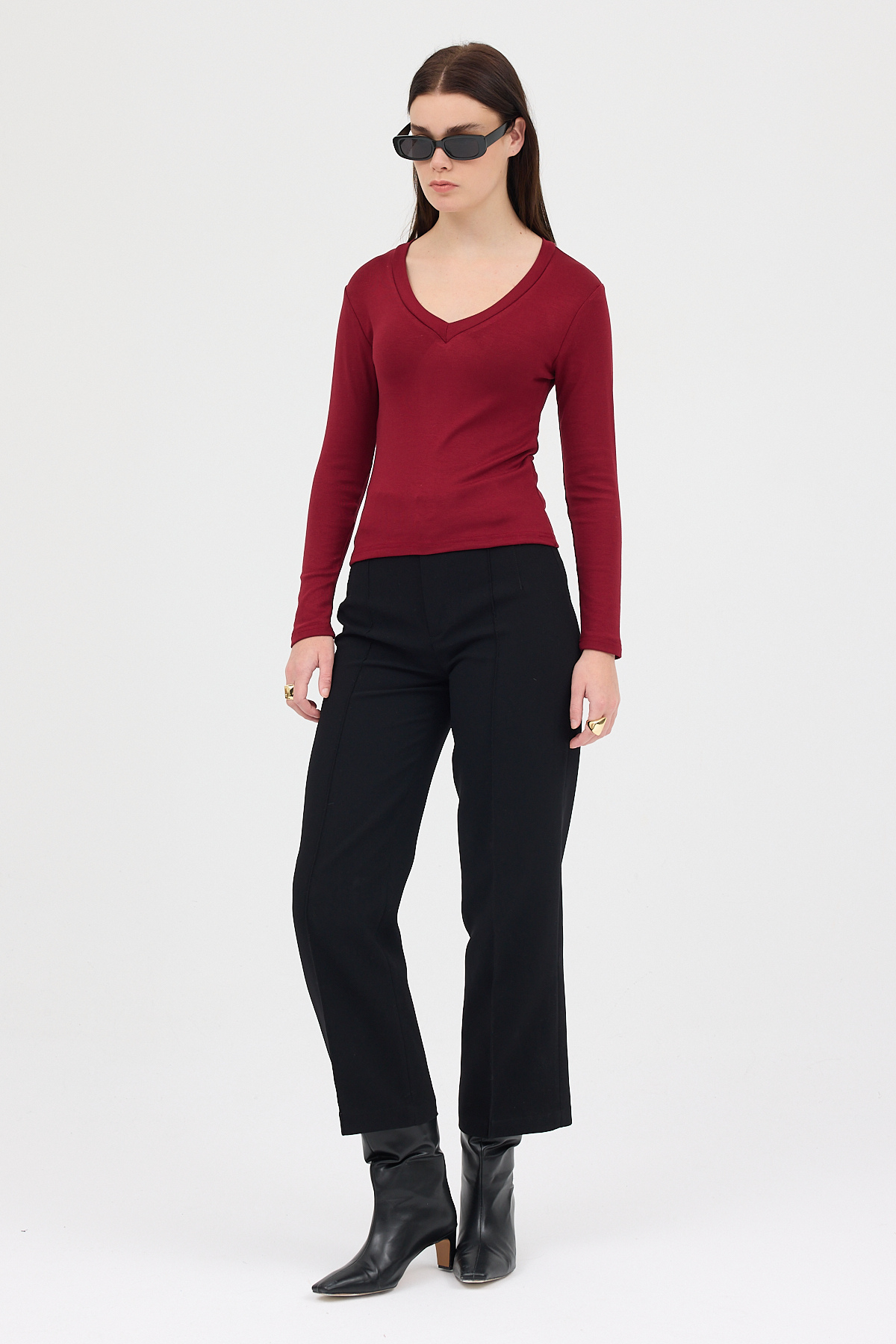 Bordo V Yaka Uzun Kol Body 1452 - 7