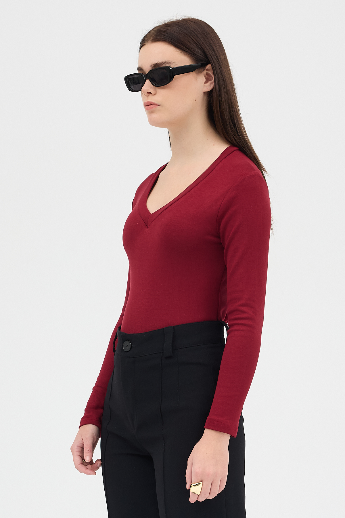 Bordo V Yaka Uzun Kol Body 1452 - 2