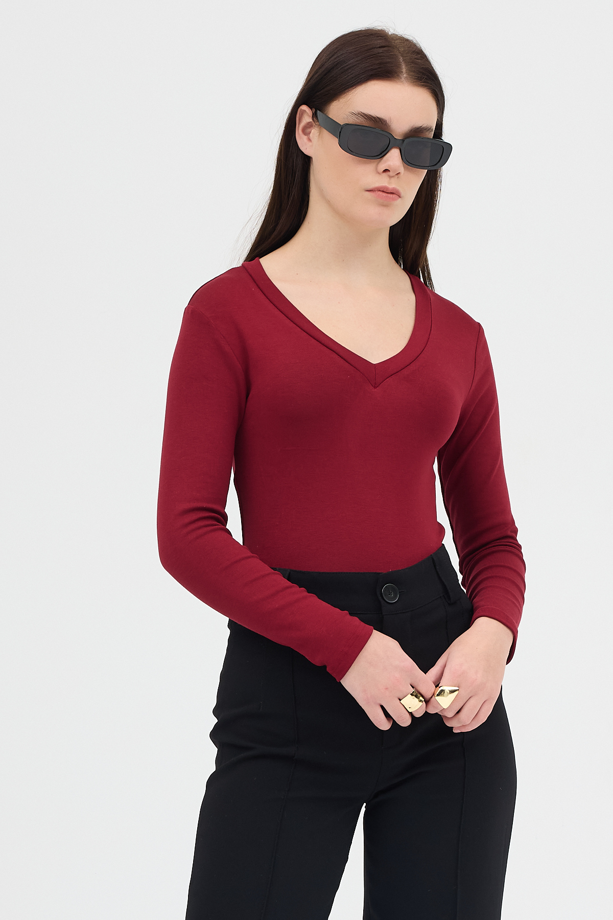 Bordo V Yaka Uzun Kol Body 1452 - RAYS