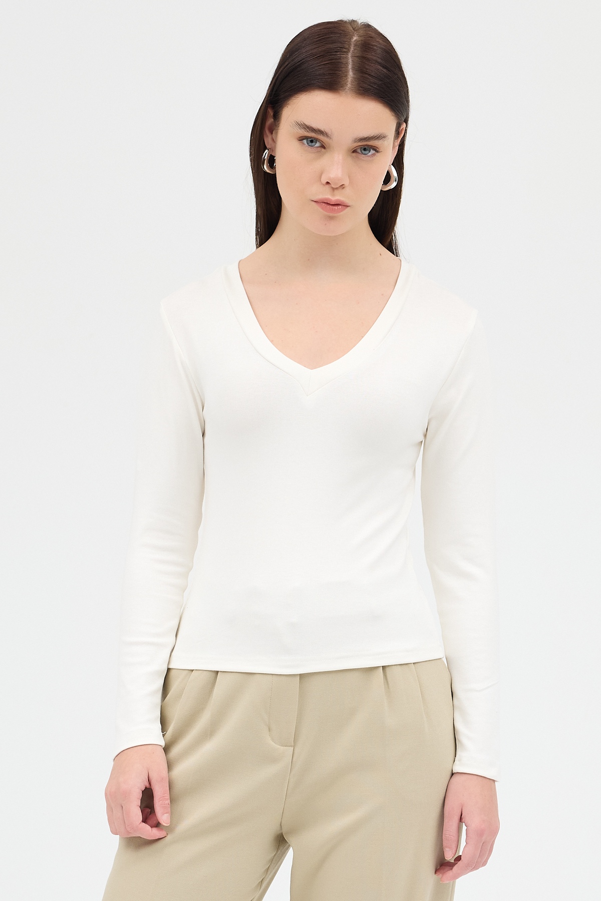 Ekru V Yaka Uzun Kol Body 1452 - 6