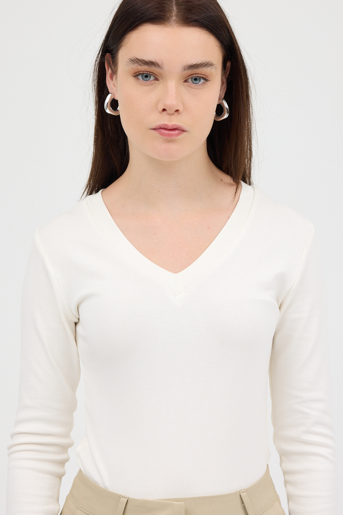 Ekru V Yaka Uzun Kol Body 1452 - 7