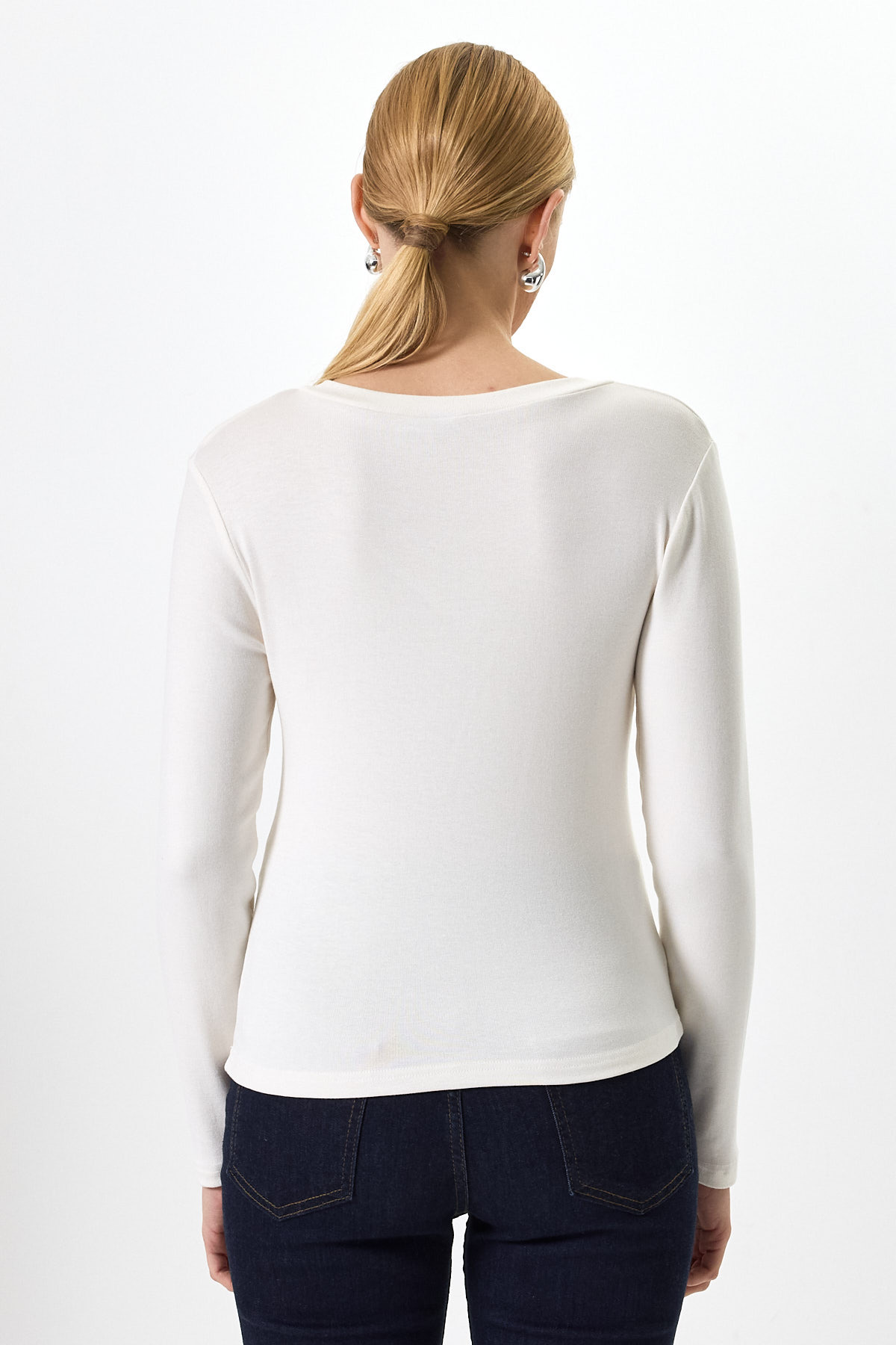 Ekru V Yaka Uzun Kol Body 1452 - 5