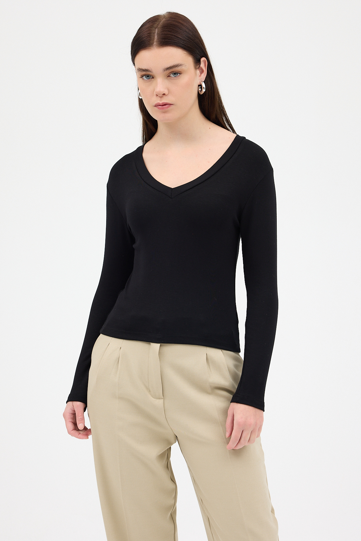 Siyah V Yaka Uzun Kol Body 1452 - 3