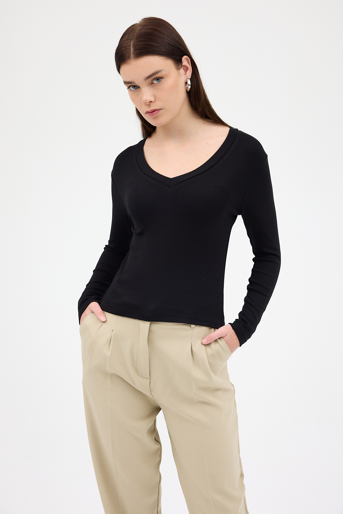 Siyah V Yaka Uzun Kol Body 1452 - 7