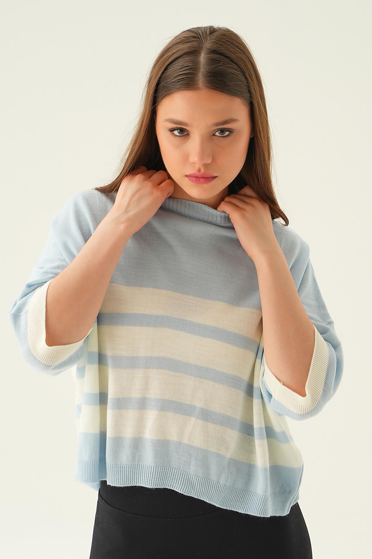 Bebe Mavi Çizgi Detay Oversize Tişört 1454 - 3