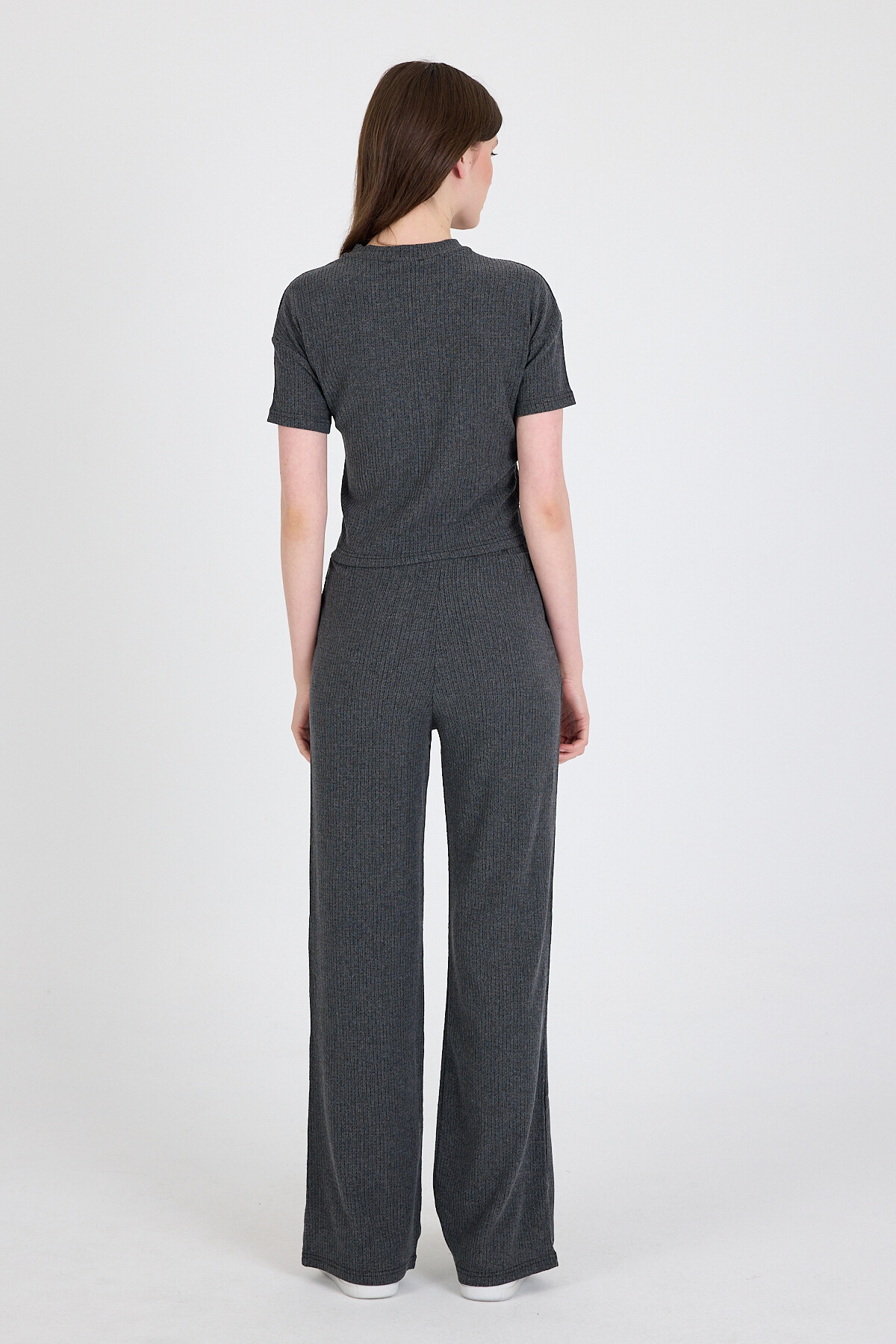 Füme Bisiklet Yaka Bürümcük Dokulu Kumaş Alt Üst Takım 1455 - 5