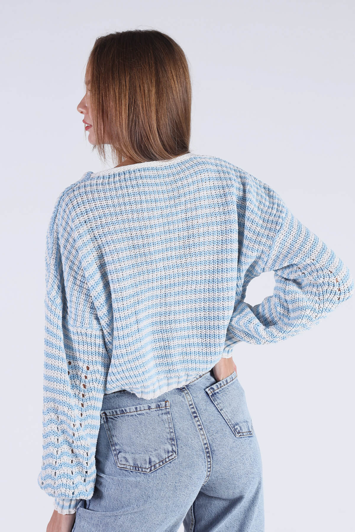 1456 Çizgili Hırka Mavi - 5