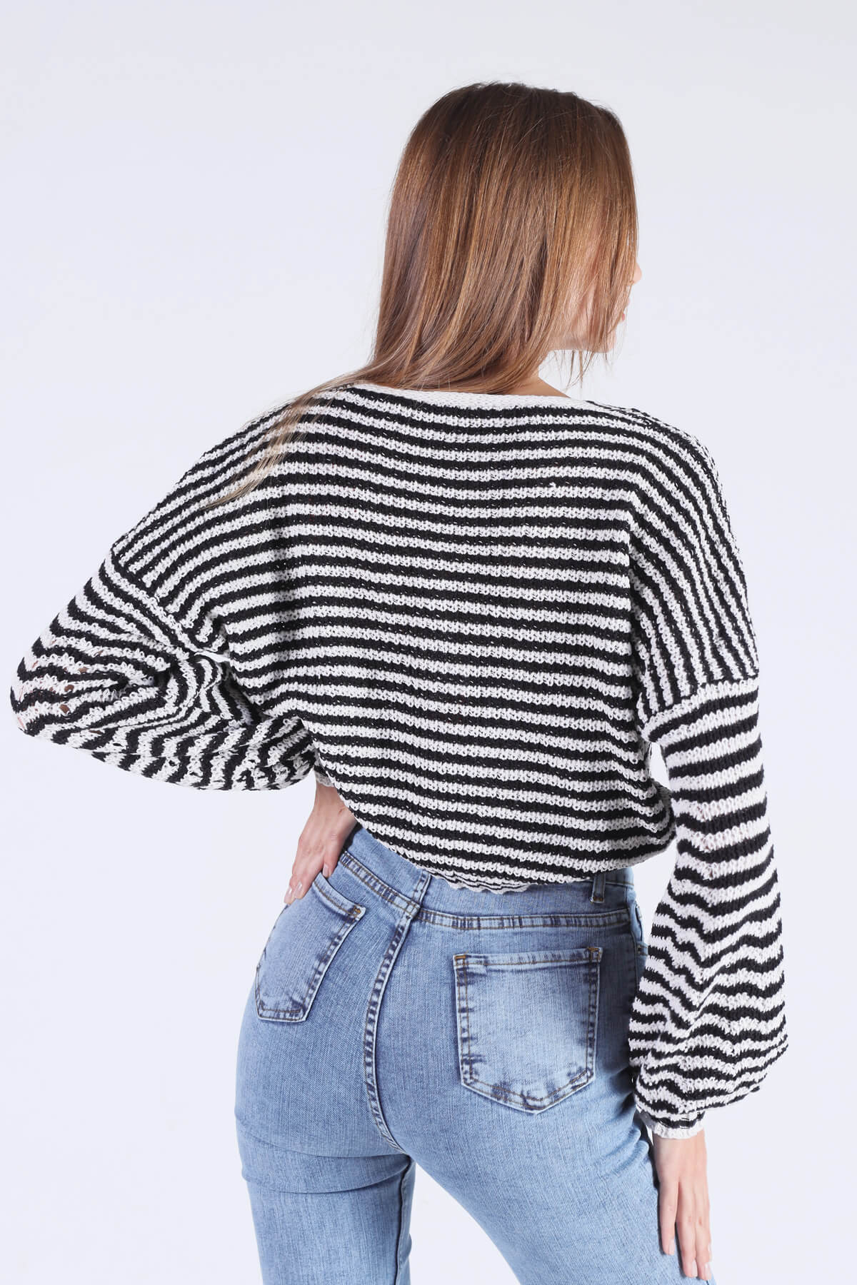 1456 Çizgili Hırka Siyah - 4