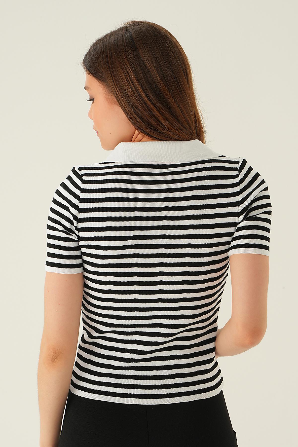 Kemik V Yaka Çizgili Tişört 1456 - 6