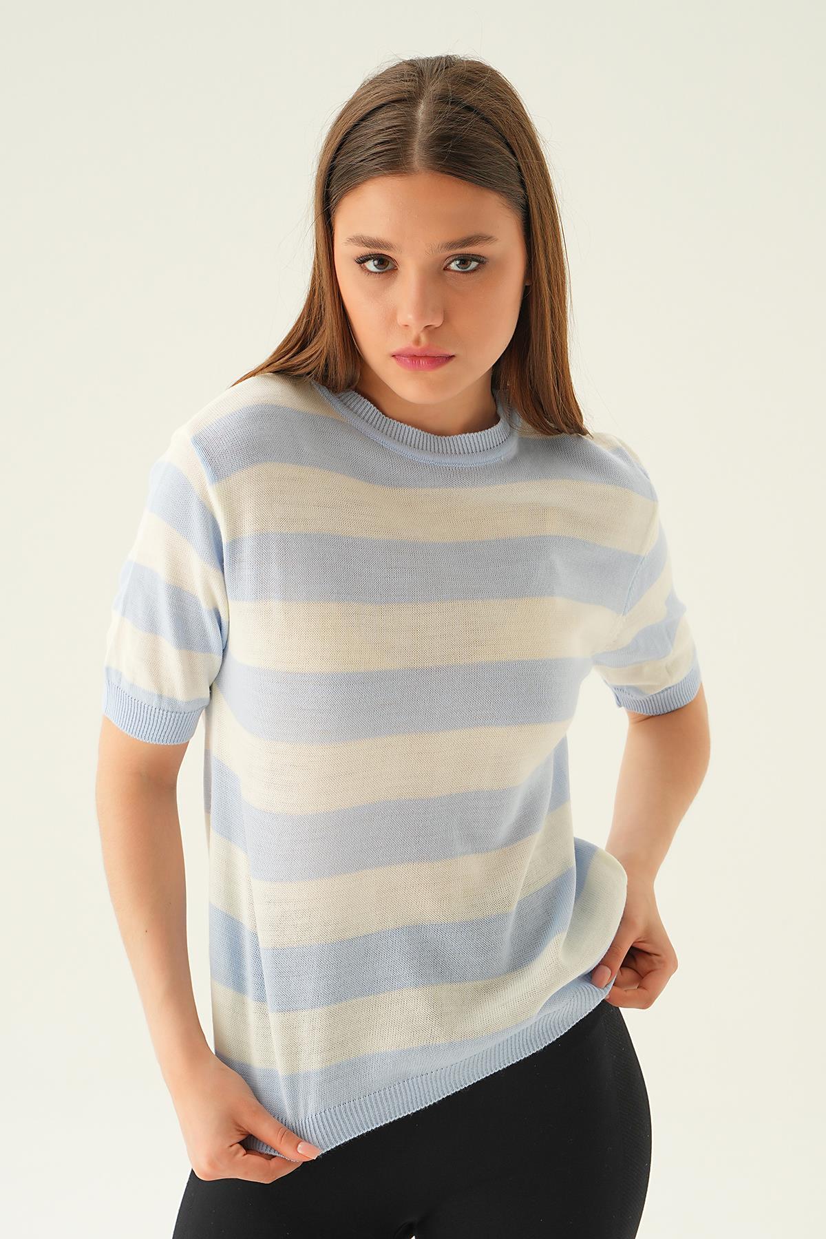 1461 Çizgili Tişört Bebe Mavi - 4