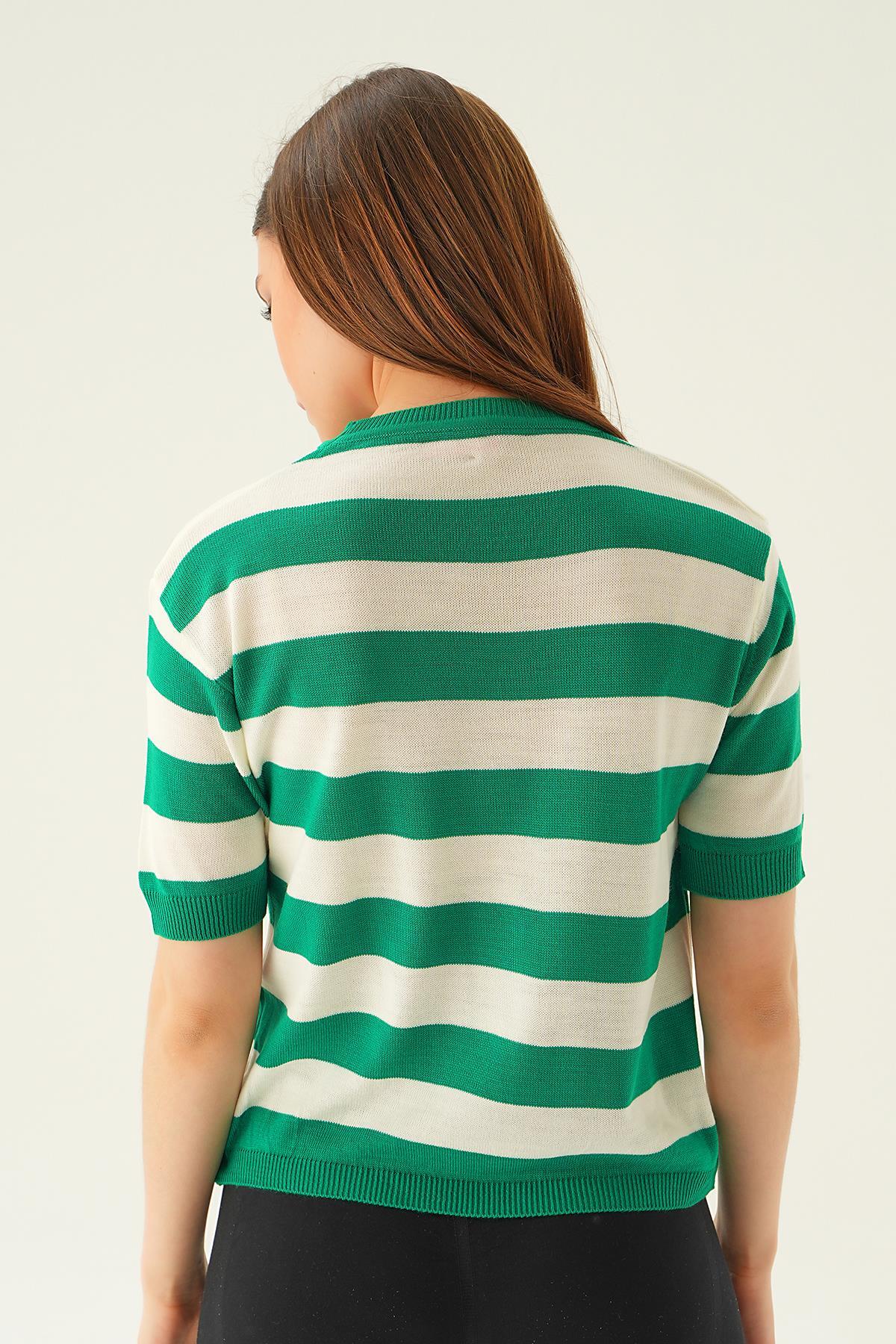 Benetton Yeşili Kalın Çizgili Tişört 1461 - 5