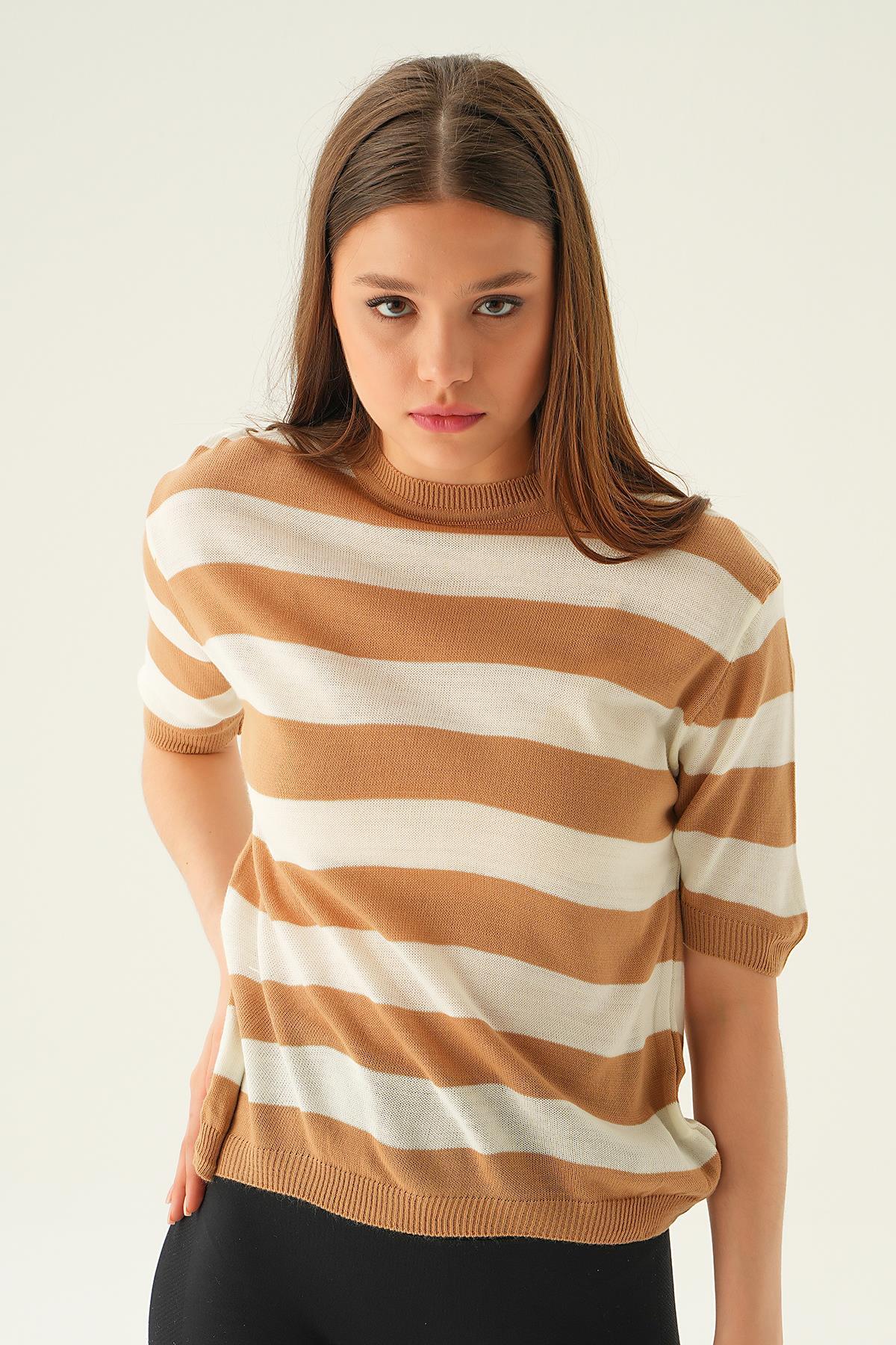 Camel Kalın Çizgili Tişört 1461 - 3