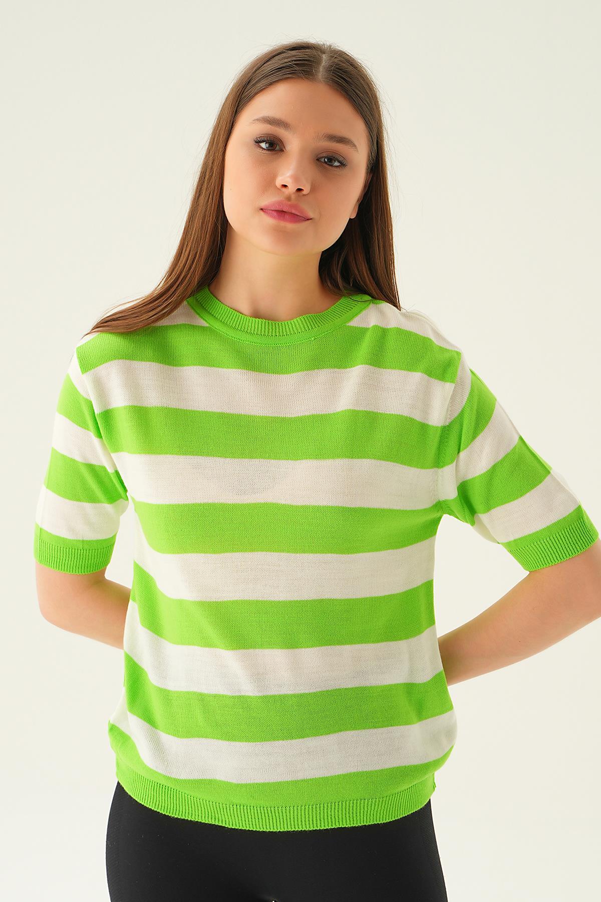 1461 Çizgili Tişört Elma Yeşili - 1