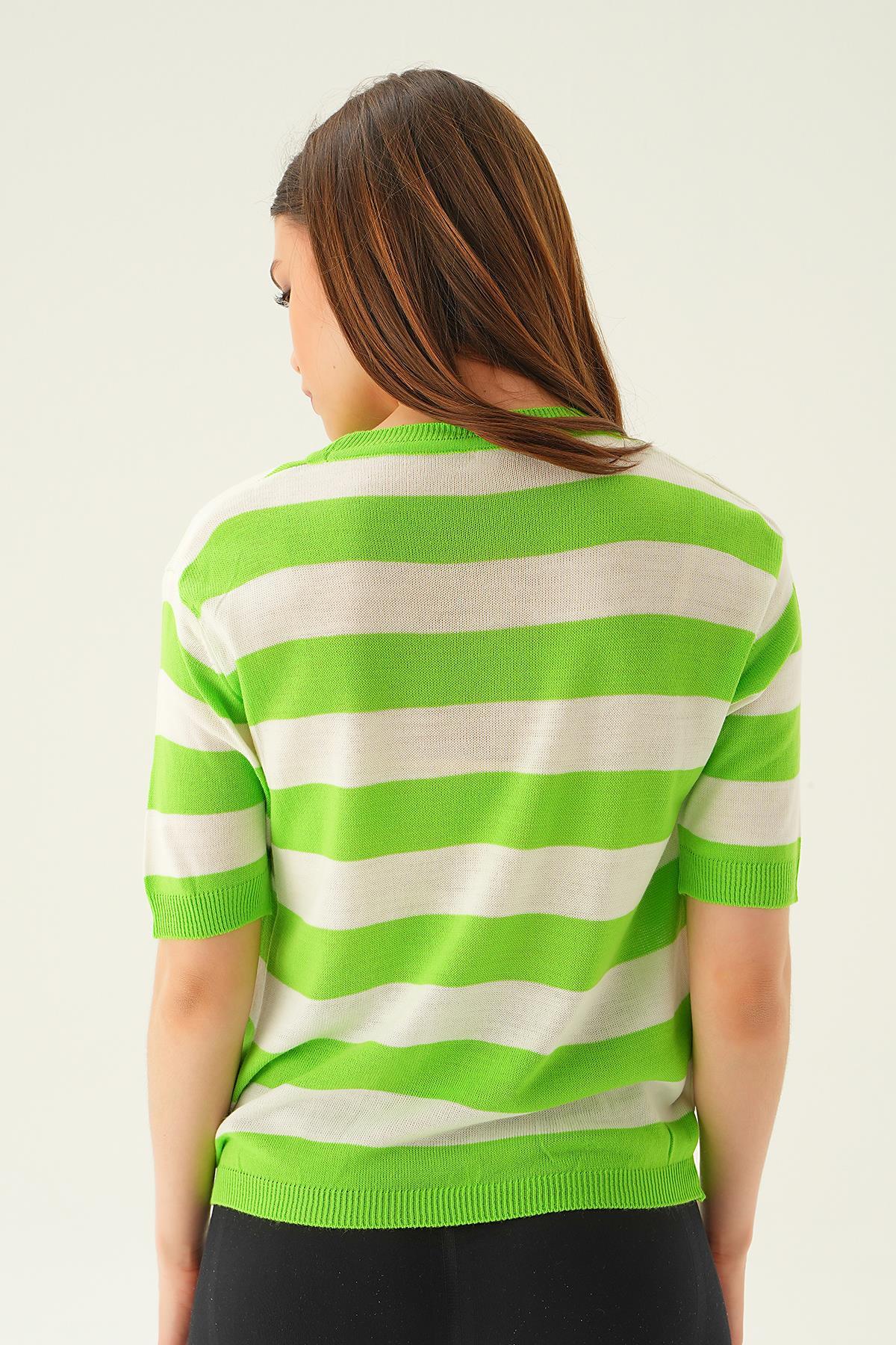 1461 Çizgili Tişört Elma Yeşili - 5