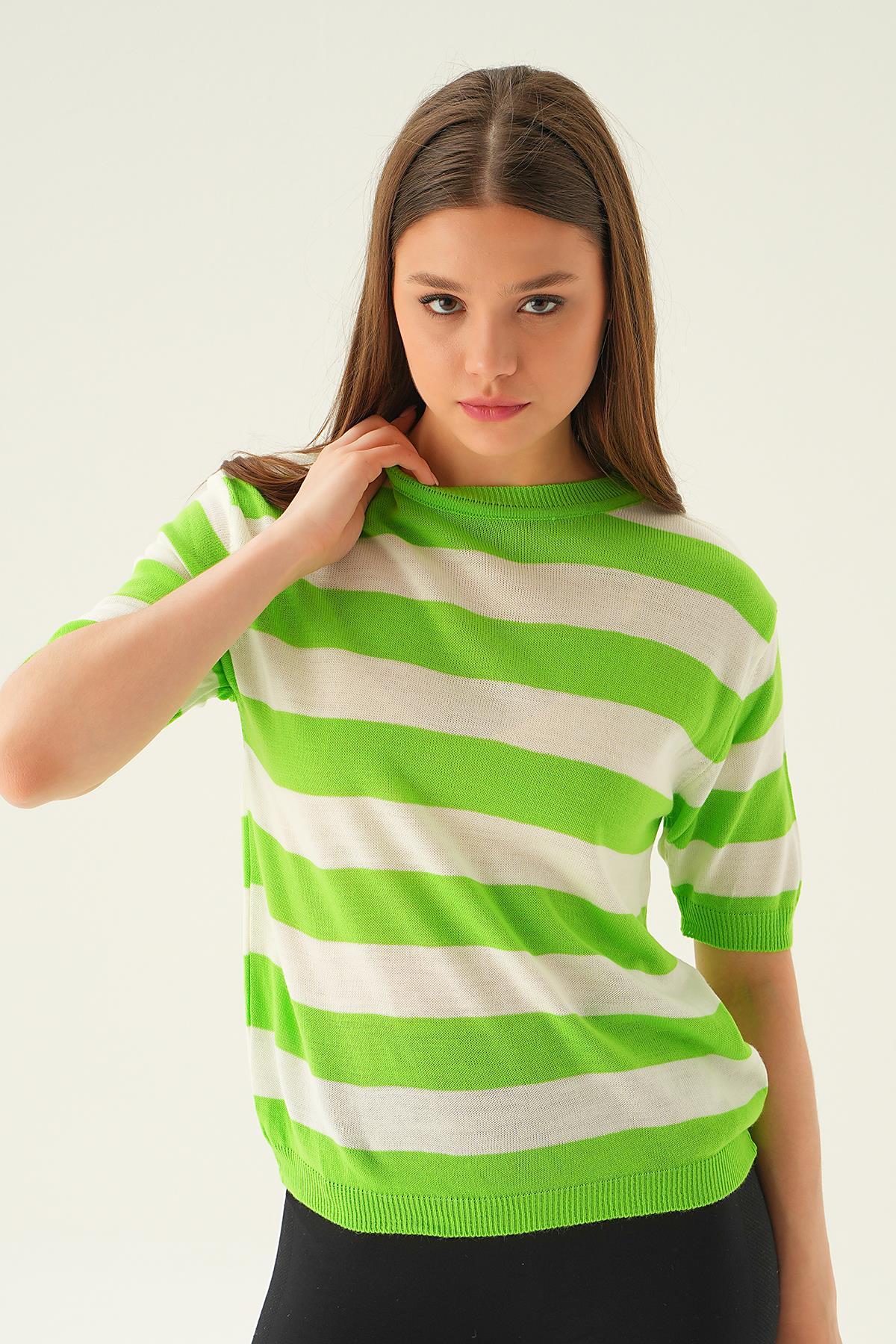 Elma Yeşili Kalın Çizgili Tişört 1461 - 2